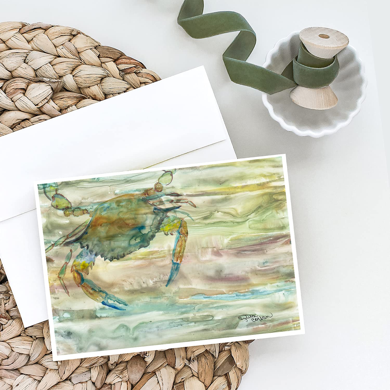 Blue Crab Sunset Greeting Cards - Pack of 8 Blank A7 Note Cards (5x7 inches) with Envelopes | Whimsical Beach-Themed Stationery for Thank You Notes, Birthday Wishes & Coastal Home Decor