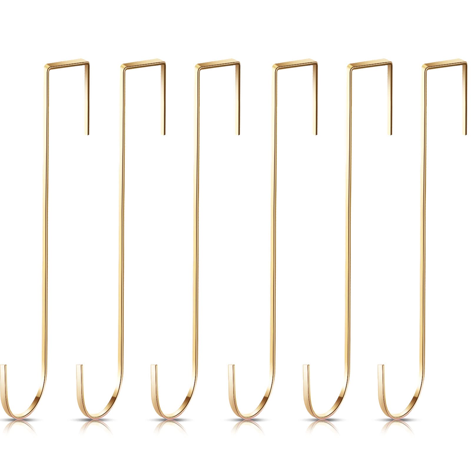 15 Inch Wreath Hanger Hooks - Over Door Metal Hooks for Christmas Decor, Towels & Clothes - Champagne (6 Pack) - Perfect for Front Door, Fireplace & Holiday Home Decor