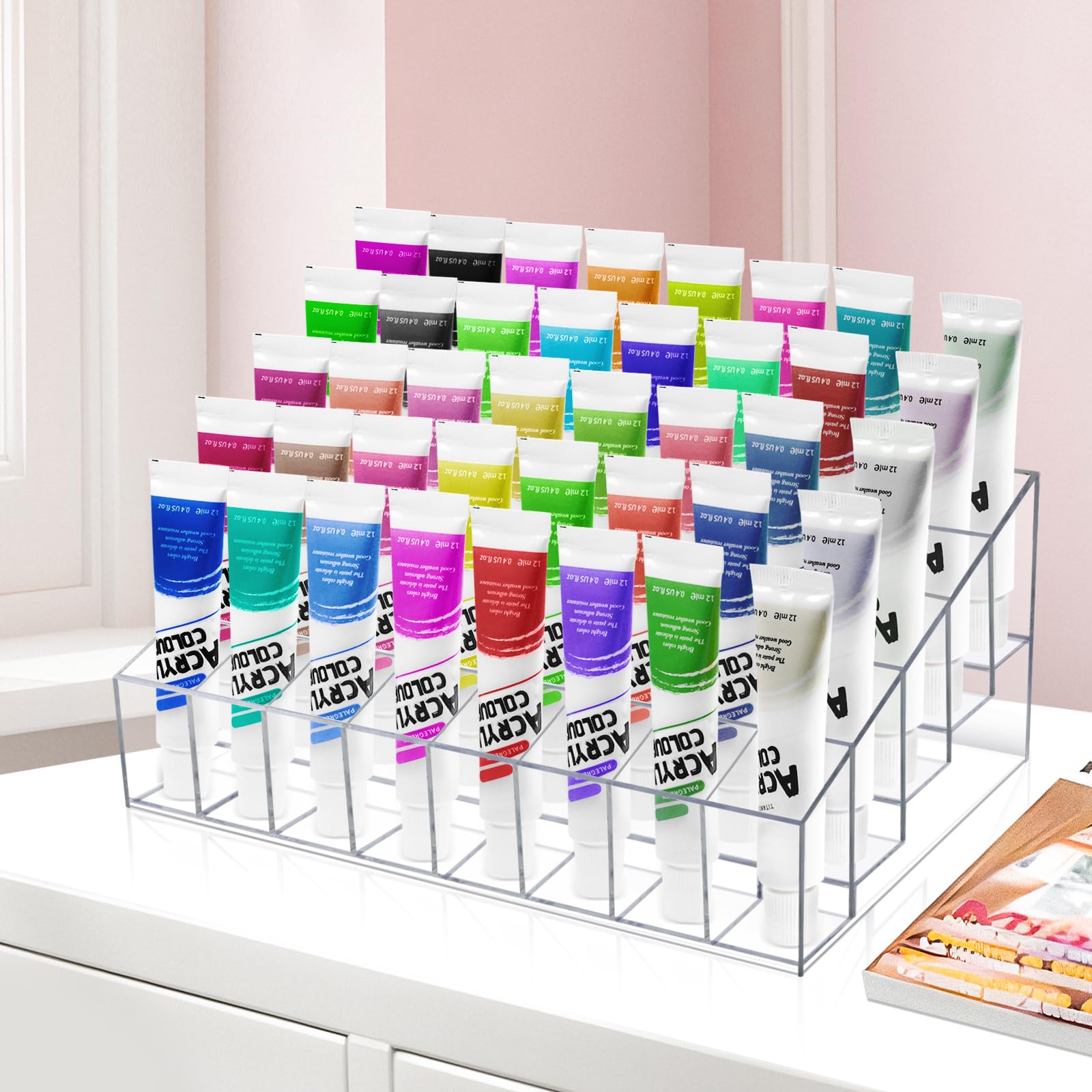 Vowcarol 40-Slot Acrylic Paint Tube Organizer - Clear Watercolor Paint Tube Holder for Artists & Crafters - Perfect for Art Studios, Painting Classes & DIY Projects