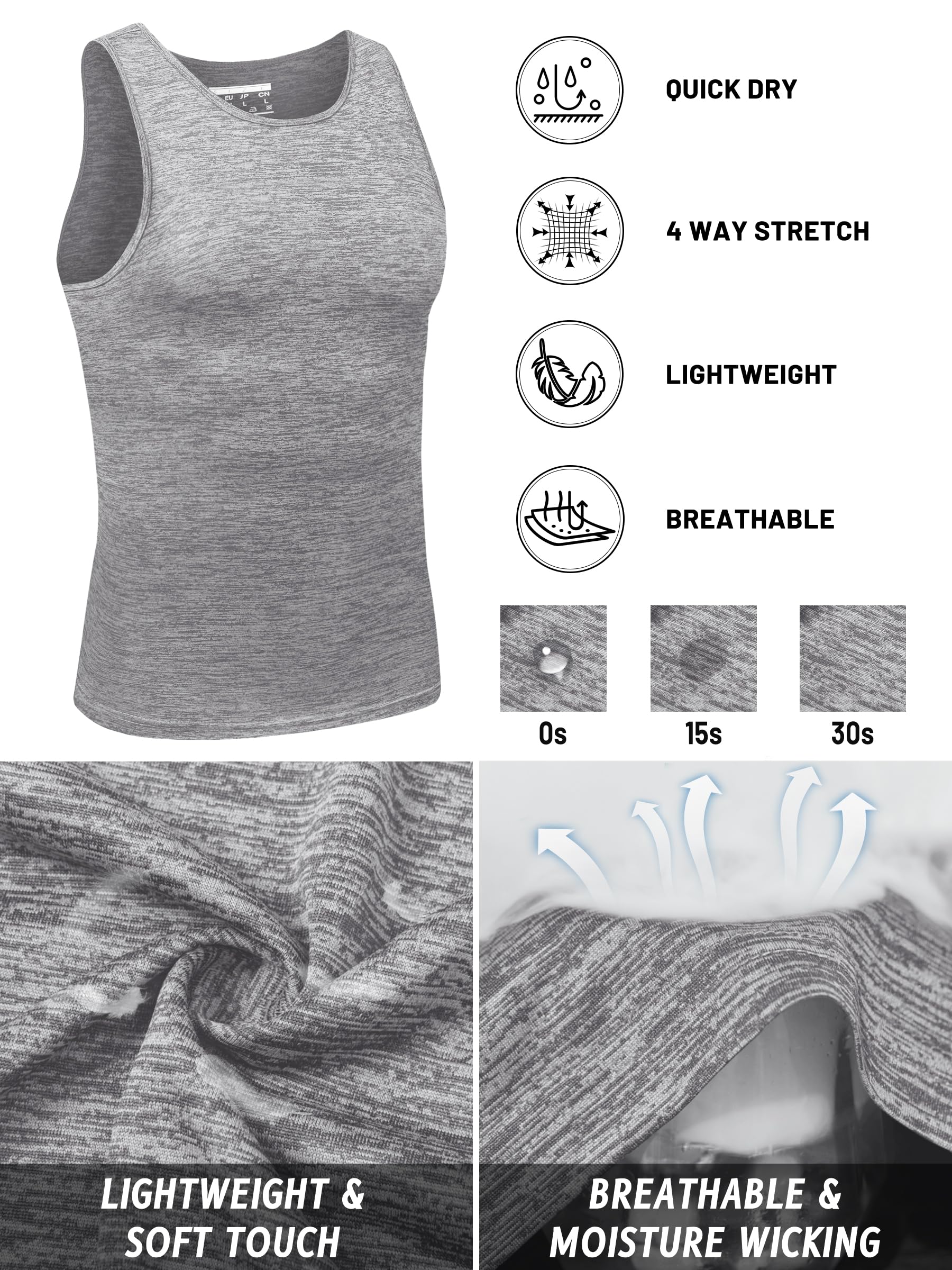 TACVASEN Men's Quick Dry Sleeveless Tank Top - Moisture Wicking Workout Shirt for Gym, Bodybuilding & Athletic Performance | Ideal for Running, Training & Summer Outdoor Activities