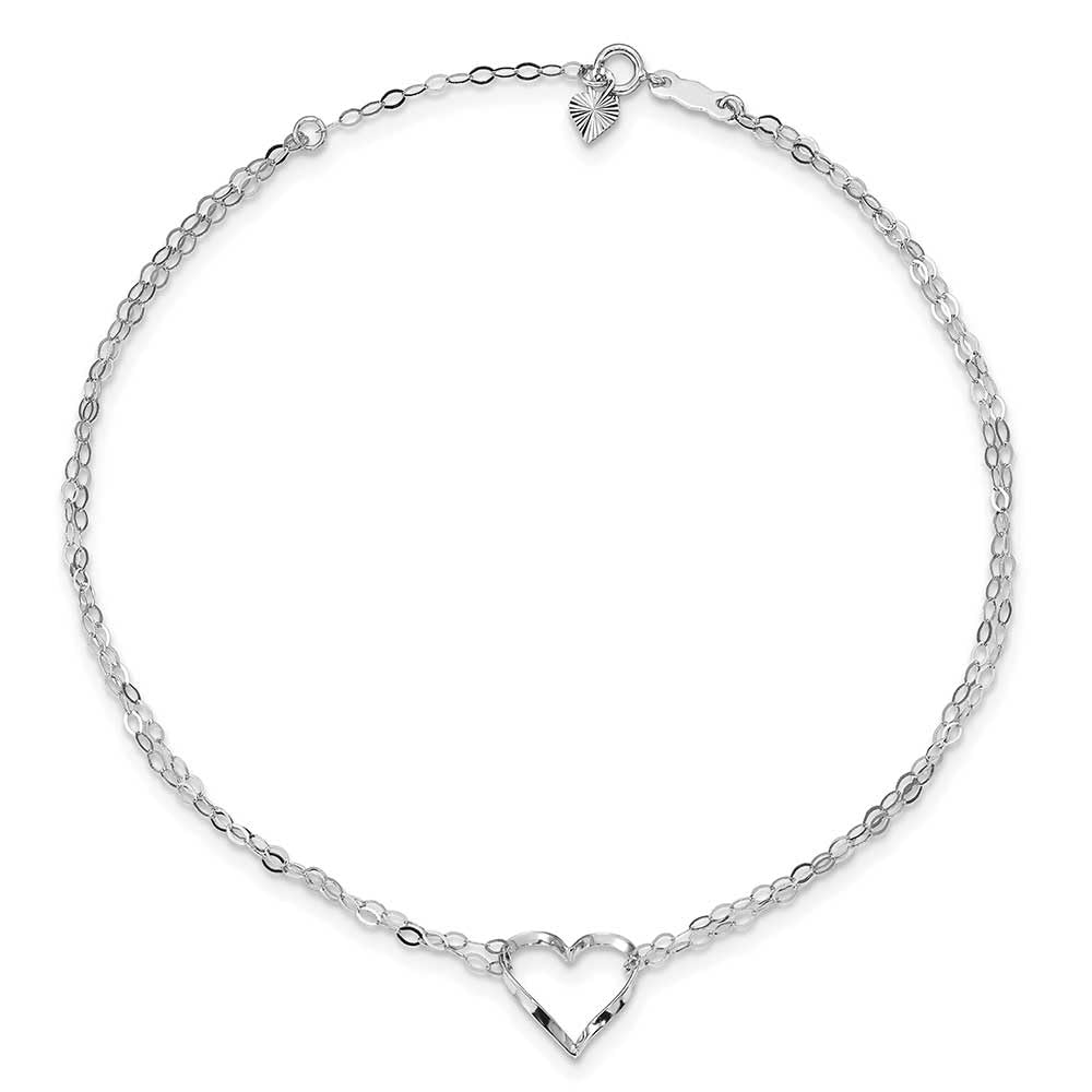 14K White Gold Double Strand Heart Anklet - 9 Inches with 1 Inch Extension - Elegant Adjustable Ankle Bracelet for Women, Perfect for Weddings, Date Nights & Beach Vacations