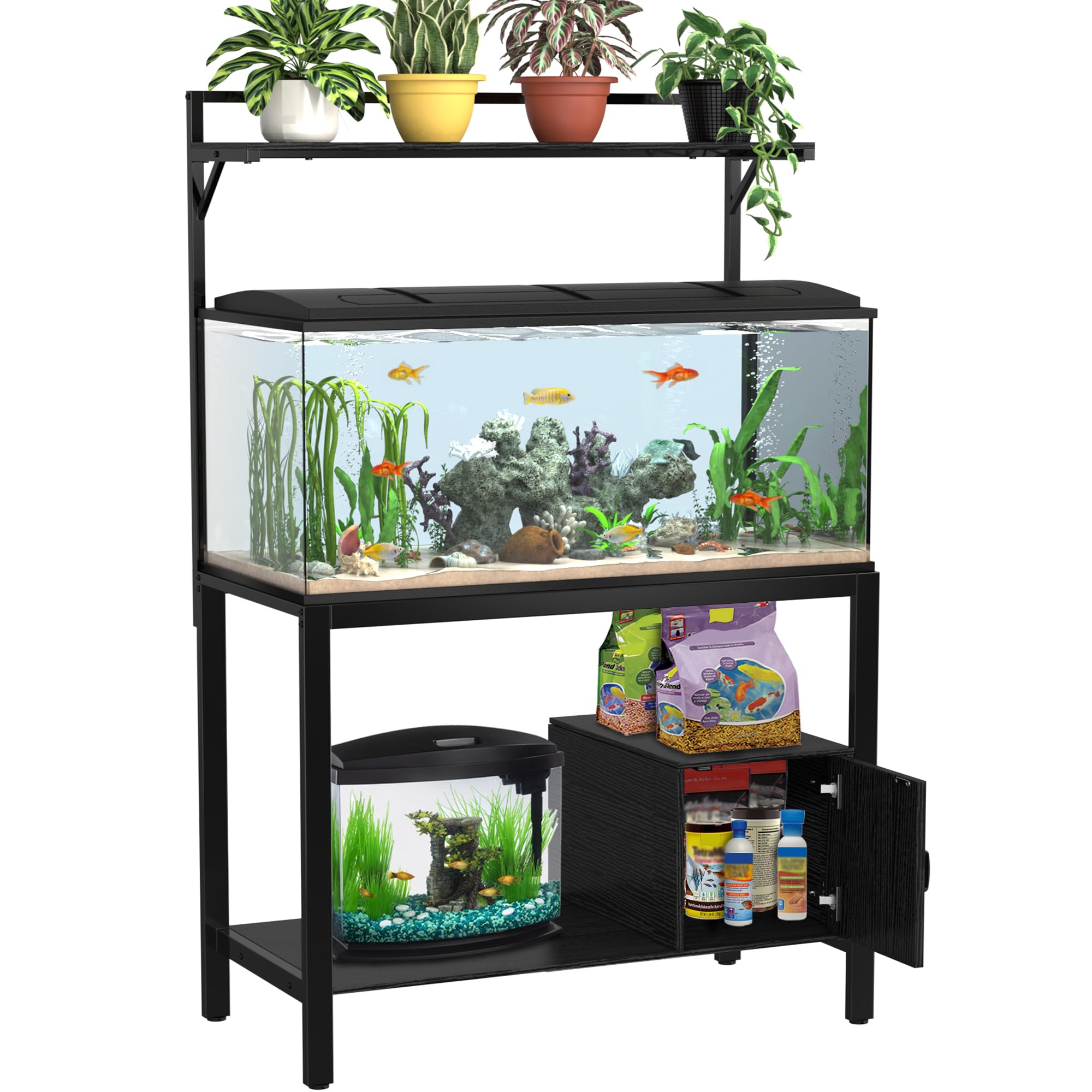 40-50 Gallon Fish Tank Stand with Plant Shelf & Storage - Heavy Duty Metal Aquarium Stand for Reptile Terrariums, Turtle Tanks (36.6