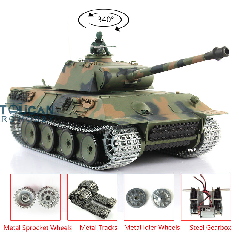 Henglong 1/16 Scale 7.0 Upgraded RC Tank - German Panther RTR Remote Control Tank Model 3819 with Metal Idler Sprocket Wheels, Steel Gearbox & Tracks | Realistic Military Vehicle for Outdoor Play, Collecting & Hobby Enthusiasts