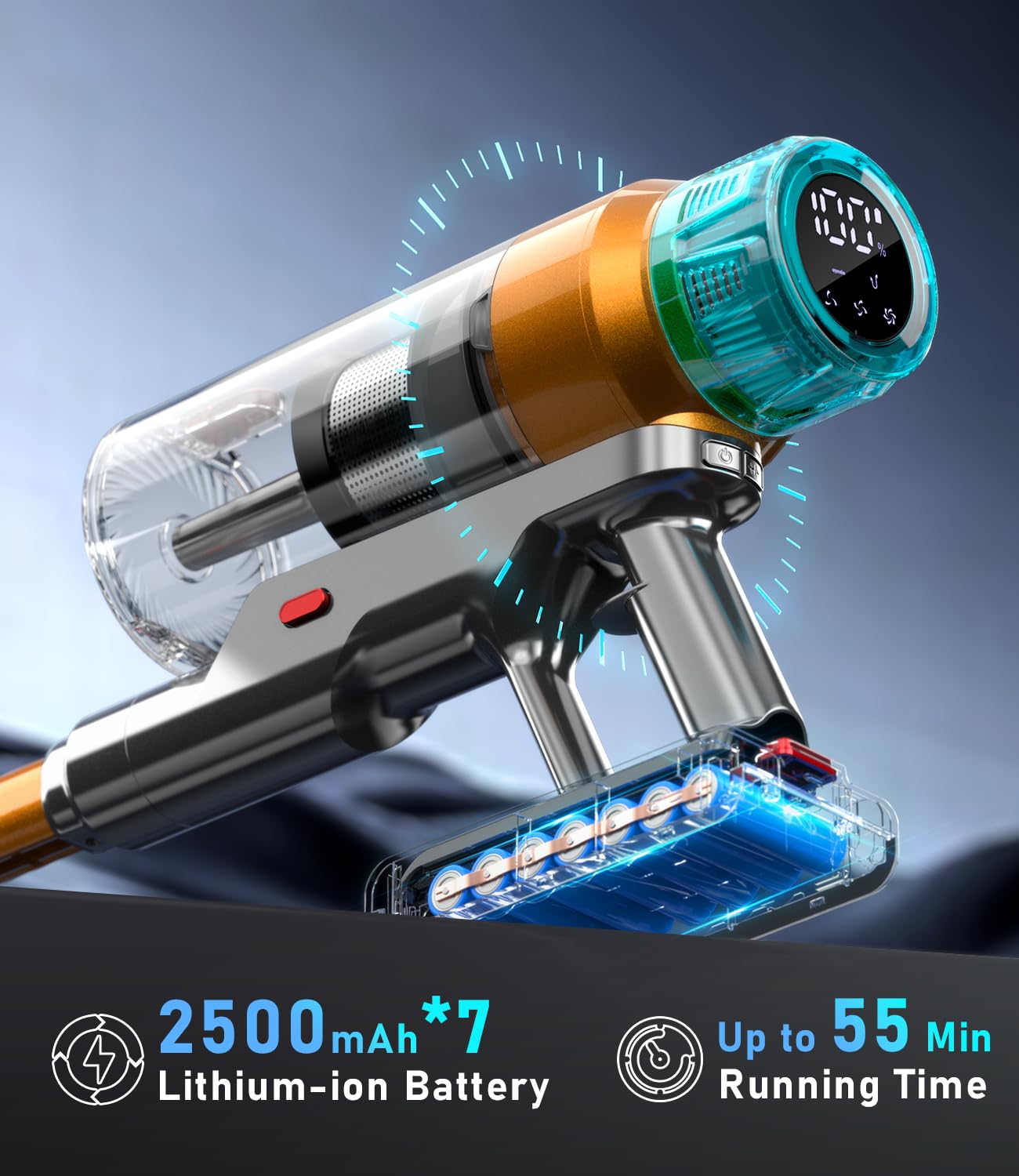 600W 55Kpa Cordless Stick Vacuum Cleaner - Up to 55 Mins Runtime, Rechargeable with Wall Mount & OLED Screen - Powerful Suction for Pet Hair, Hardwood Floors, Carpets & Car Cleaning - Lightweight & Anti-Tangle Design for Effortless Home Cleaning
