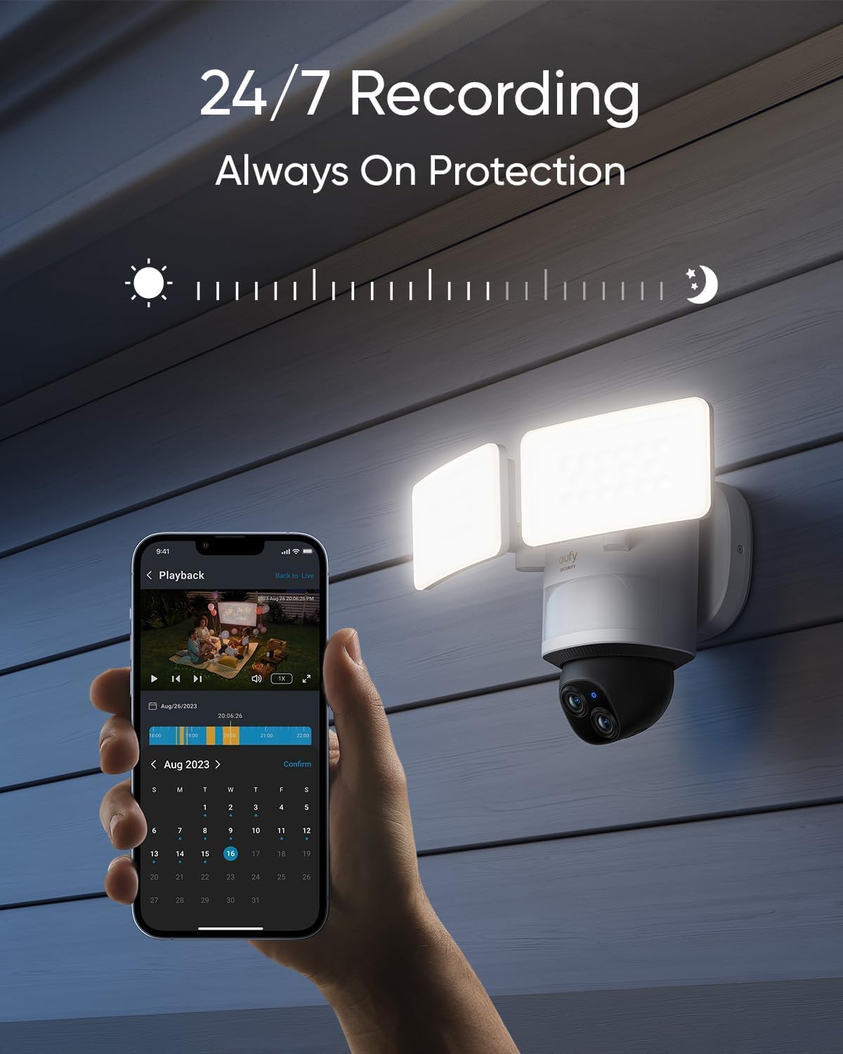 eufy Floodlight Camera E340 Outdoor Security Camera with 360° PTZ, 24/7 Recording, 2K HD, Motion Detection, Built-in Siren - No Monthly Fee | Wireless WiFi (2.4G/5G), 2000LM Brightness | Ideal for Home Security, Garage, Backyard & Driveway Protection