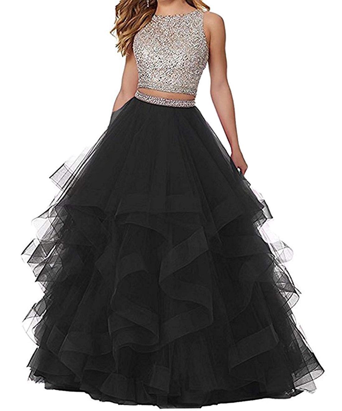 Elegant Women's 2 Piece Prom Dress - Long A-Line Satin Beaded Formal Evening Gown for Homecoming, Wedding Guest & Special Occasions