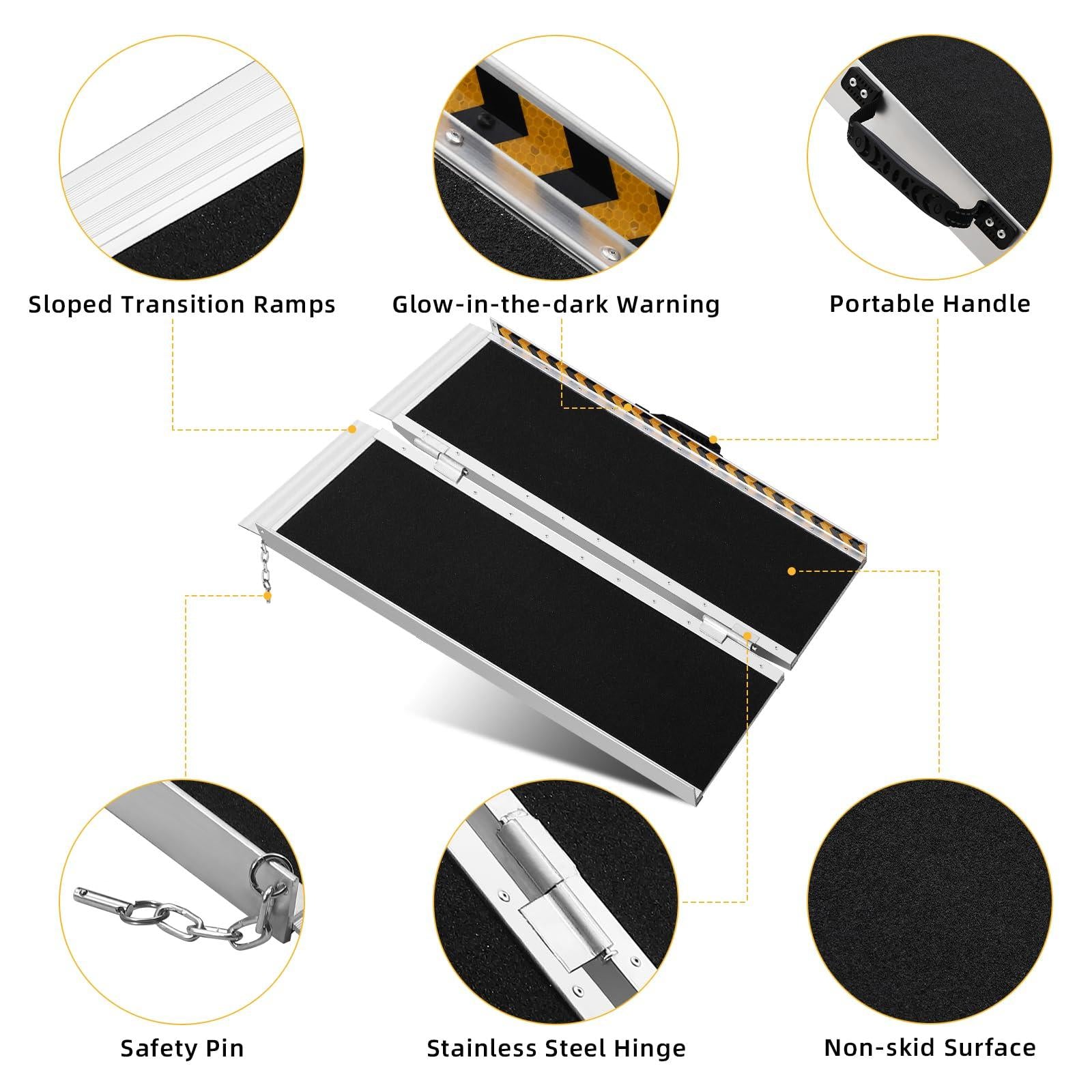 GARVEE 2FT Portable Aluminum Wheelchair Ramp - Lightweight Non-Slip Threshold Ramp for Home, Cars, Curbs & Stairs | ADA Compliant Mobility Access Solution for Wheelchairs, Scooters & Walkers | Perfect for Indoor/Outdoor Use & Travel