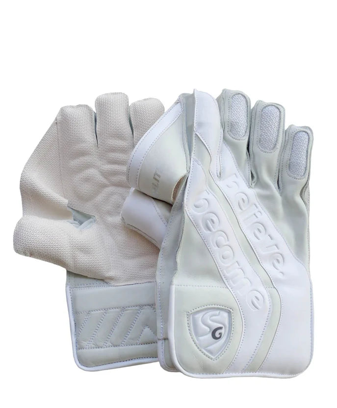 Premium SG Hilite White Adult Cricket Wicket Keeping Gloves - Professional Quality for Wicket Keepers | Perfect for Matches, Practice & Training Sessions