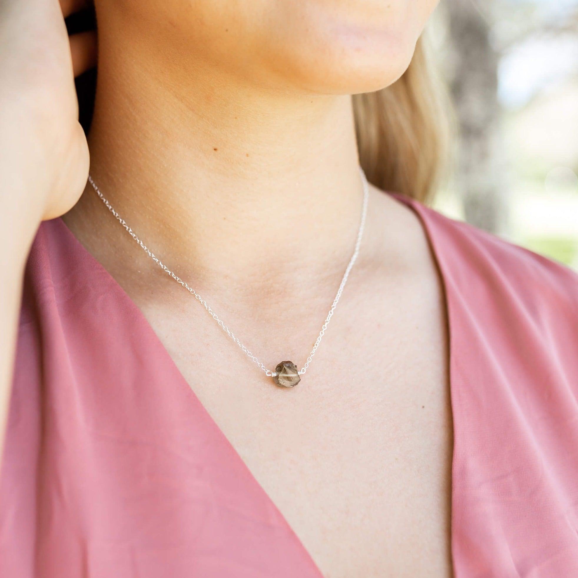 Natural Smoky Quartz Crystal Nugget Necklace - Handmade Raw Stone Jewelry for Women - Perfect for Boho, Spiritual Healing & Everyday Wear