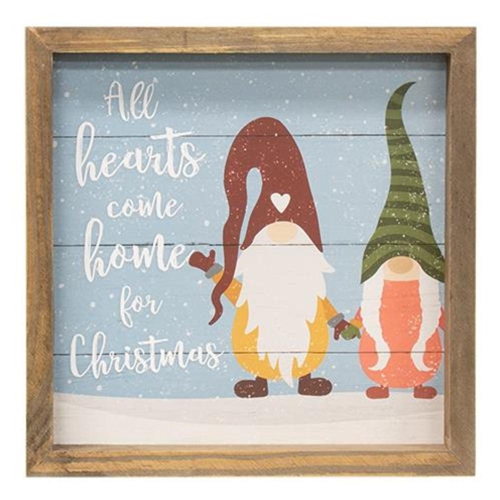 All Hearts Come Home Gnome Slat Frame - Rustic Wooden Wall Decor for Christmas, Holidays & Home - Perfect for Living Room, Bedroom & Seasonal Decorations