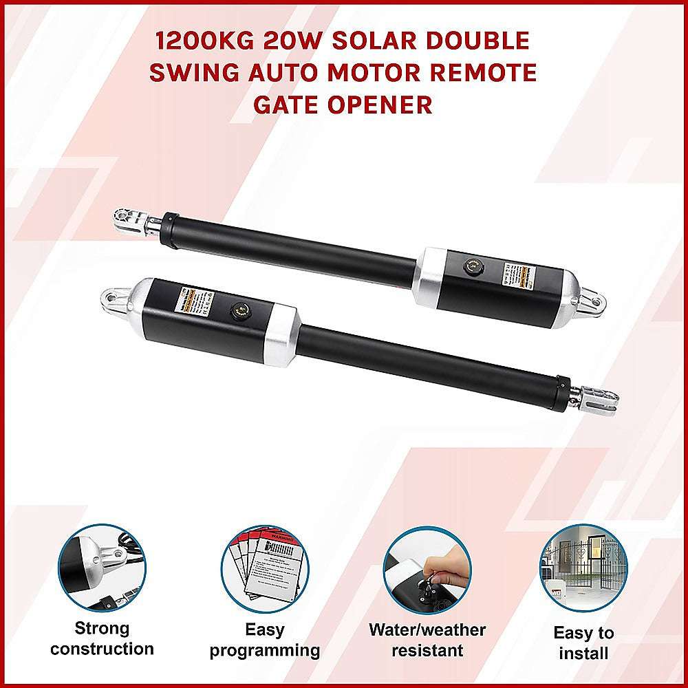 1200KG 20W Solar Powered Automatic Double Swing Gate Opener with Remote Control - Perfect for Driveway, Farm, and Commercial Property Security
