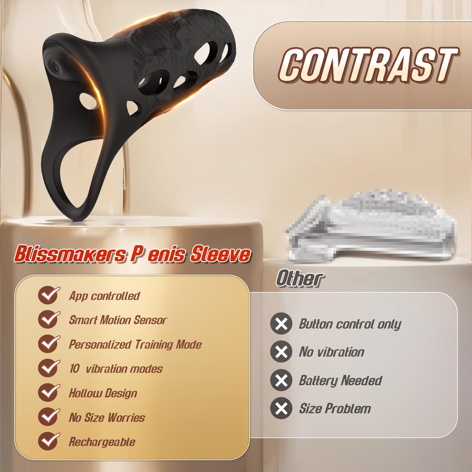 App Controlled Vibrating Cock Ring & Penis Sleeve - Male Vibrator with Remote for Couples, G-Spot & Testicle Stimulation, Erection Enhancer Sex Toy for Men & Women - Perfect for Bedroom Fun & Spicy Date Nights