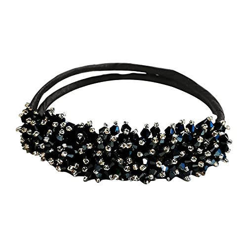 Retro Rhinestone Ponytail Bun Maker - Easy DIY Hair Styling Tool with Glass Beads for Women | Magic Hair Curler & Donut Bun Maker | Perfect for Parties, Weddings & Everyday Hairstyles (1PC, Navy Blue)