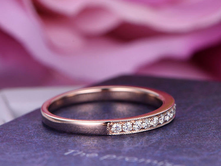 14K White Gold Petite Moissanite Half Eternity Wedding Band - Matching Anniversary Promise Ring Set for Women, Perfect for Bridal Jewelry, Engagement Gift & Romantic Occasions