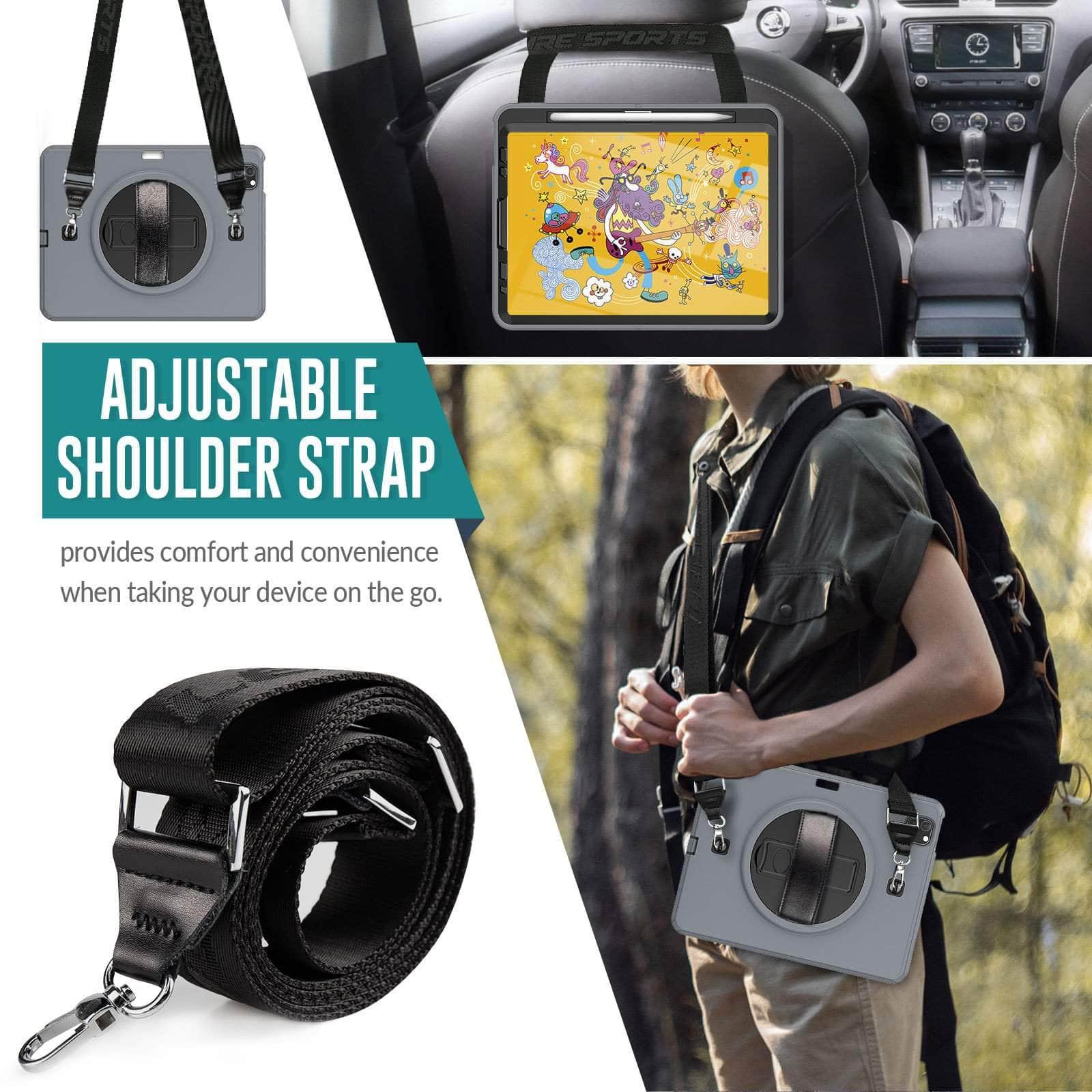 360° Rotating iPad 9 Case with Kickstand & Adjustable Hand Strap - Perfect for Gaming, Reading, and Hands-Free Viewing