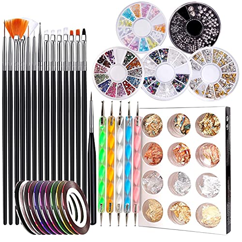 Newthinking 47 PCS Professional Acrylic Nail Art Kit with Gel Brushes, Dotting Tools, Rhinestones & Tape Strips - Complete Nail Design Set for Salon & Home Manicure, Perfect for DIY Nail Art, Parties & Gifts