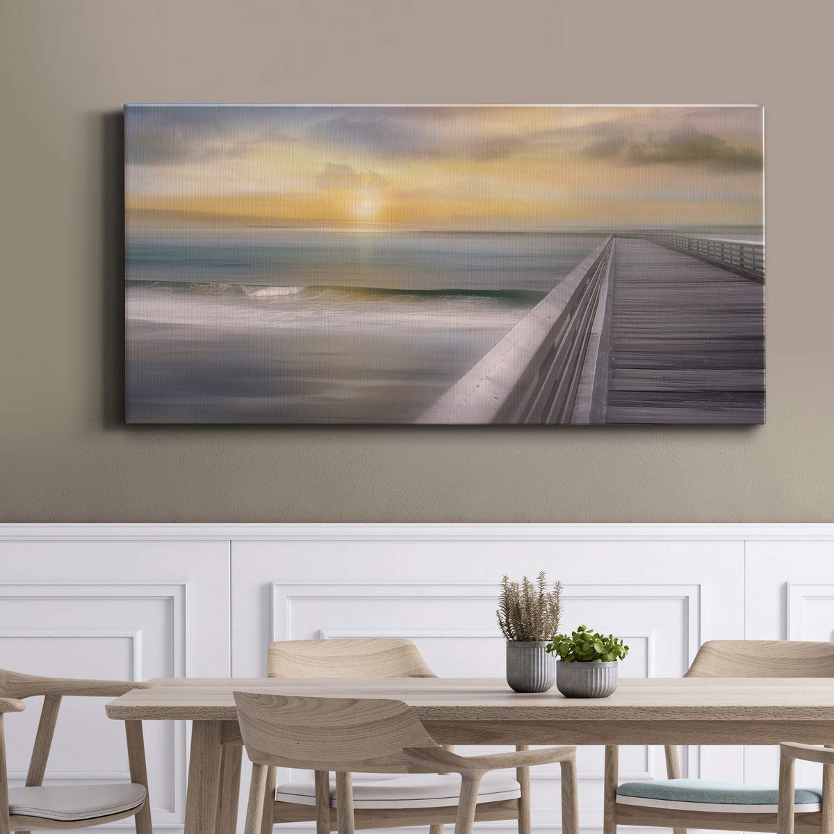 Modern Ocean Sunset Canvas Wall Art - Blue Beach Landscape Print for Living Room, Bedroom, Bathroom & Office Decor - 20