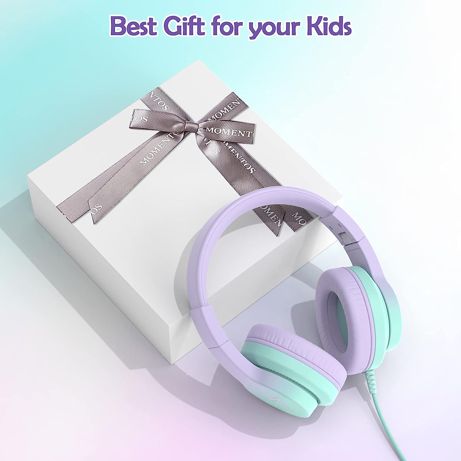 Kids Wired Over-Ear Headphones with Microphone & 85/94dB Volume Limiter - Foldable Gradient Purple Headphones for Girls & Boys - Perfect for Online Learning, Gaming & Travel