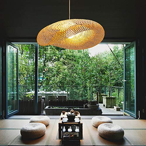 Modern Bamboo Pendant Lighting for Kitchen Island - 16 Inch Beige Hanging Light Kit, 1 Light Dining Room Lamp - Perfect for Farmhouse, Rustic & Contemporary Home Decor