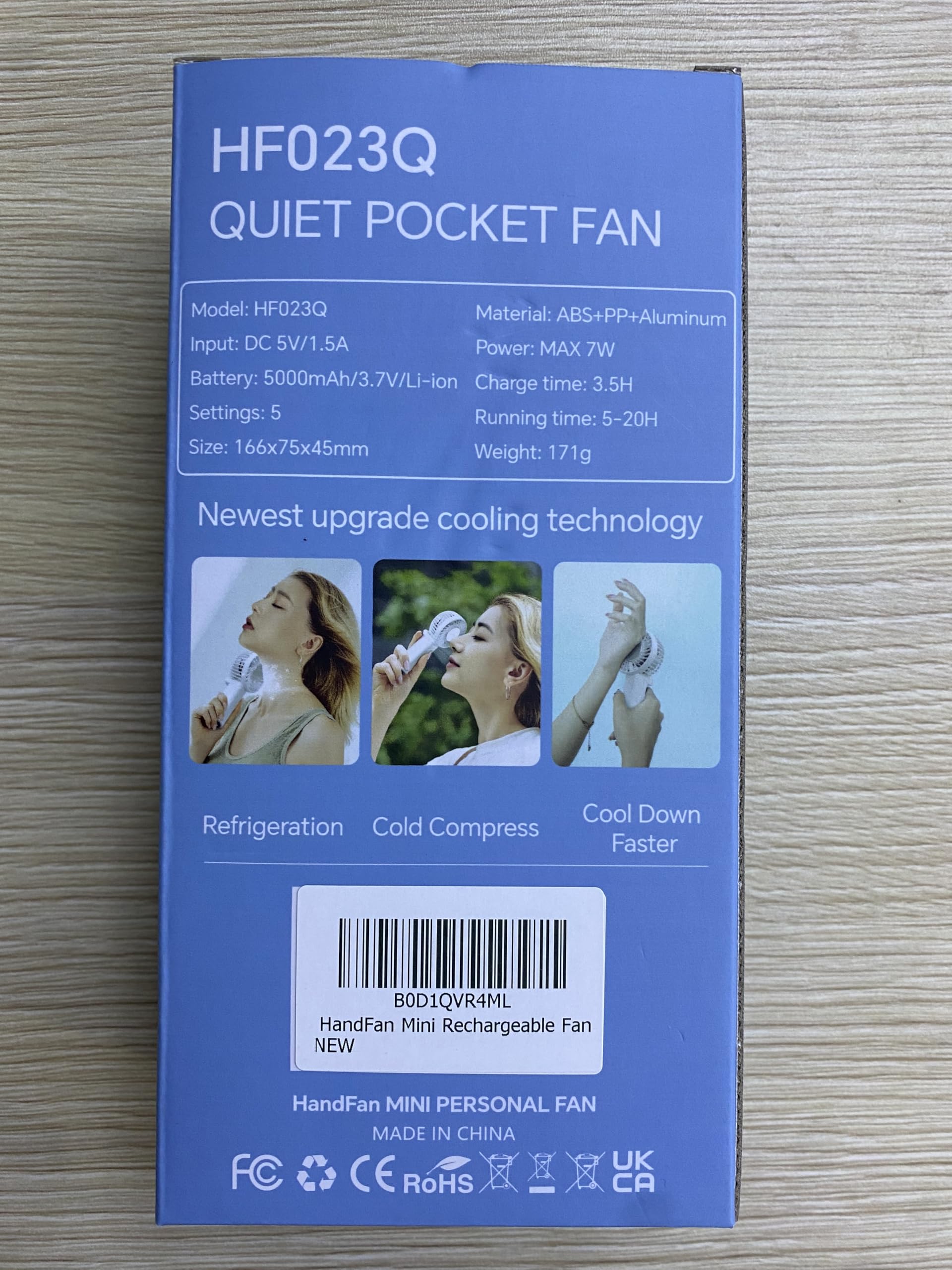 5000mAh Rechargeable Handheld Cooling Fan - Portable Mini AC Fan with Foldable Design, Ice Cooling Technology for Men Women & Kids - Perfect for Beach Travel, Outdoor Activities, Camping and Office Use (White)