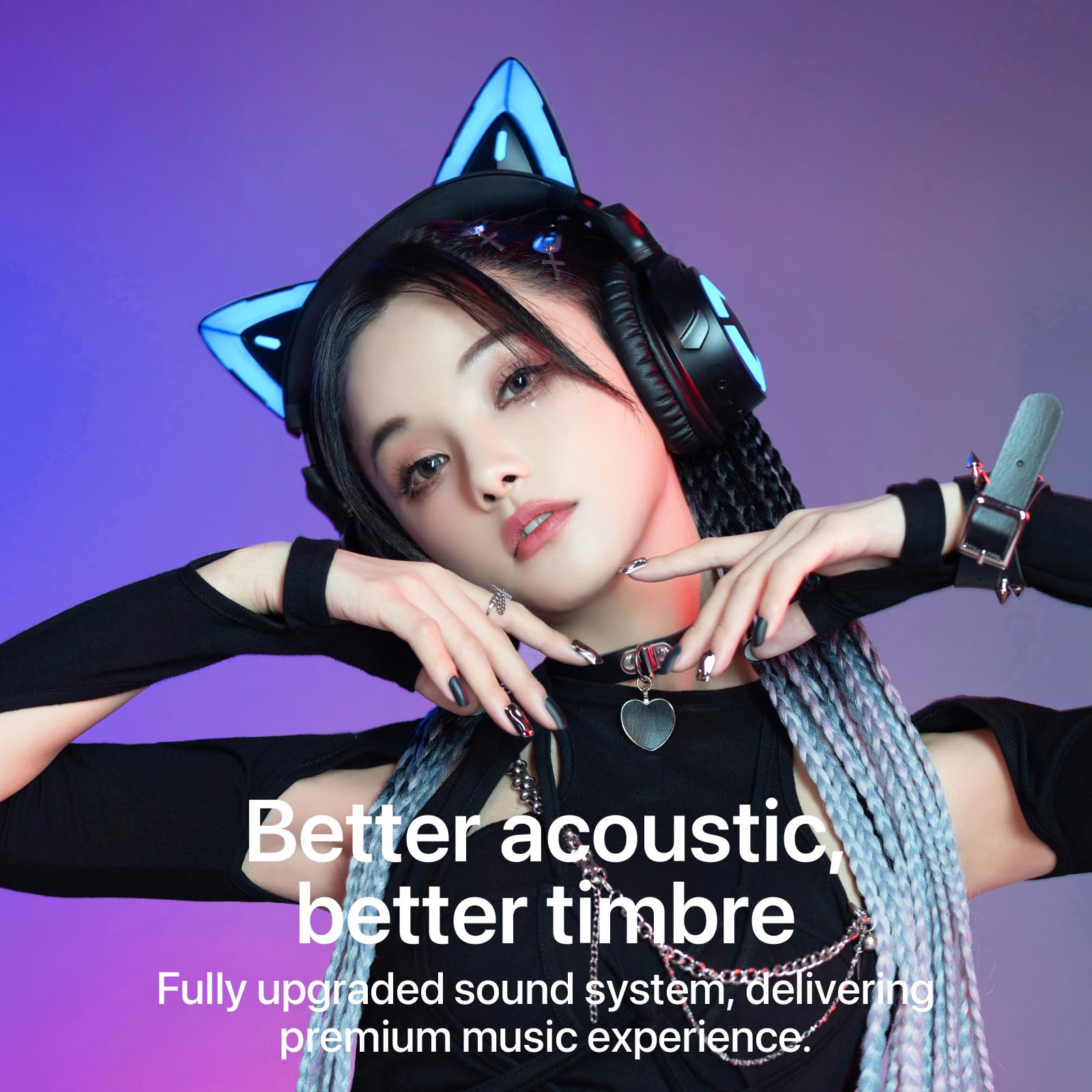 YOWU Cat Ear Headphones RGB Wireless & Wired Gaming Headset with Microphone for PC, PS4, PS5, XBOX, Switch - Noise Cancelling, APP Customizable LED Lights (Black) - Perfect for Gaming, Streaming, and Cosplay