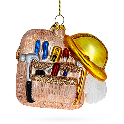 Handcrafted Blown Glass Construction Worker Toolbox Christmas Ornament - Perfect for Holiday Decor, DIY Gifts & Construction-Themed Tree Decorations