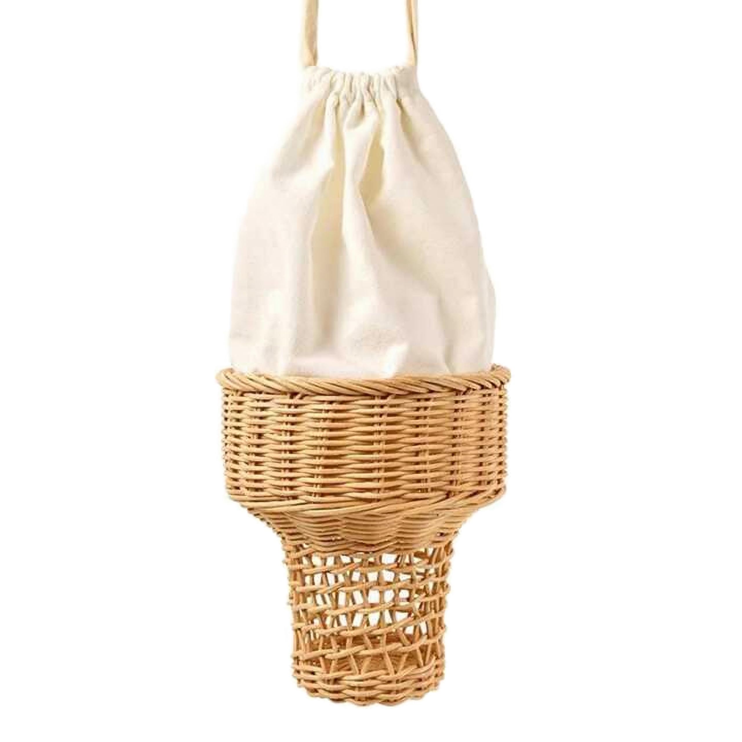 Funny Ice Cream Rattan Beach Bag - Handmade Woven Crossbody Purse for Women