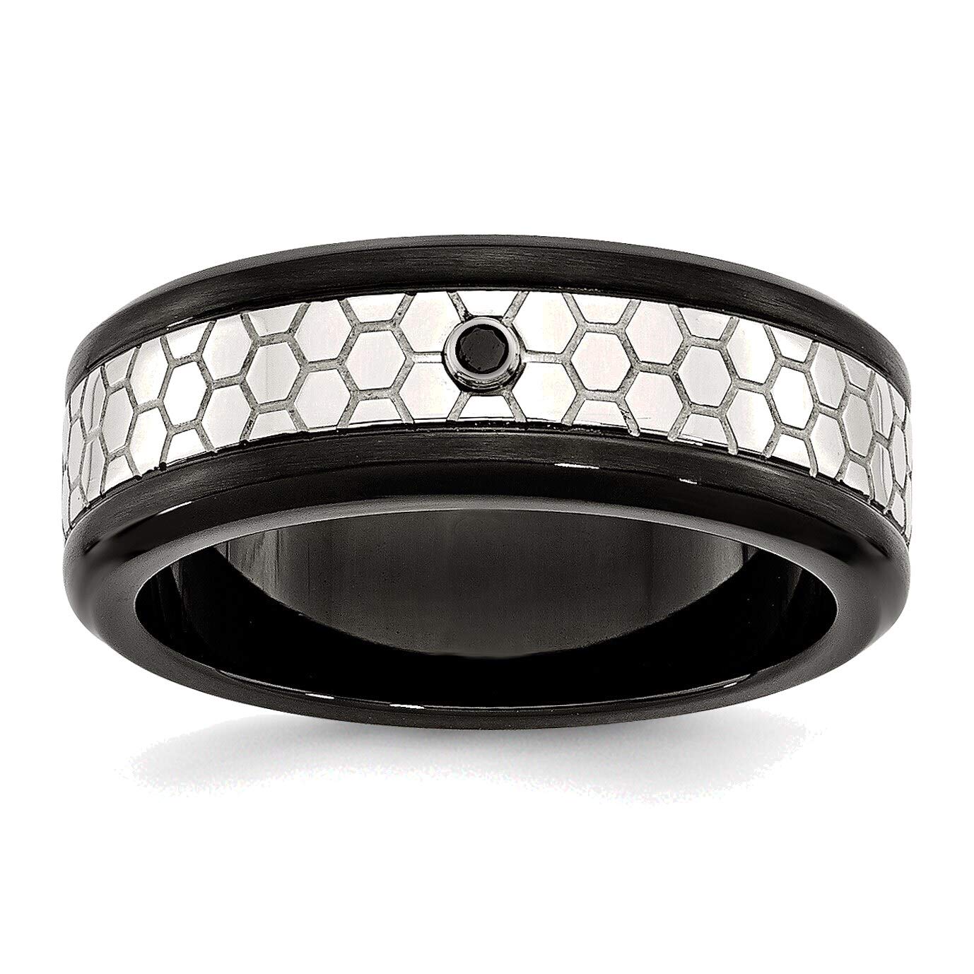 Bonyak Stainless Steel Black IP-Plated Diamond Band Ring - 8mm Wide, Size 11.5 - Polished & Brushed Finish - Perfect for Men's Wedding Bands, Anniversary Gifts & Everyday Wear