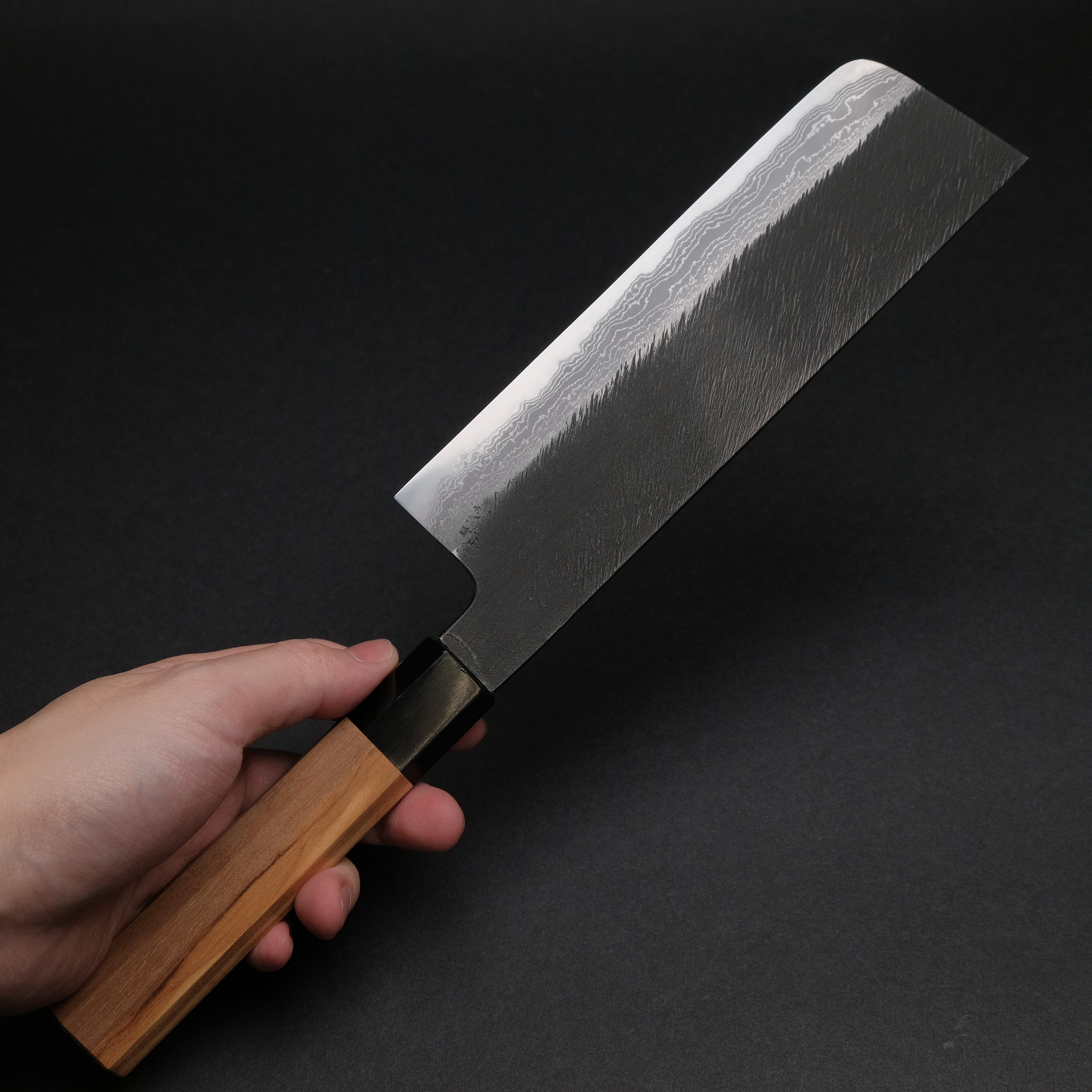 Premium Ajikataya White #2 Matsuba Damascus Nakiri Knife 180mm - Olive Wood & Buffalo Horn Handle - Japanese Vegetable Knife for Professional Chefs & Home Cooking - Perfect for Slicing, Dicing Vegetables & Herbs