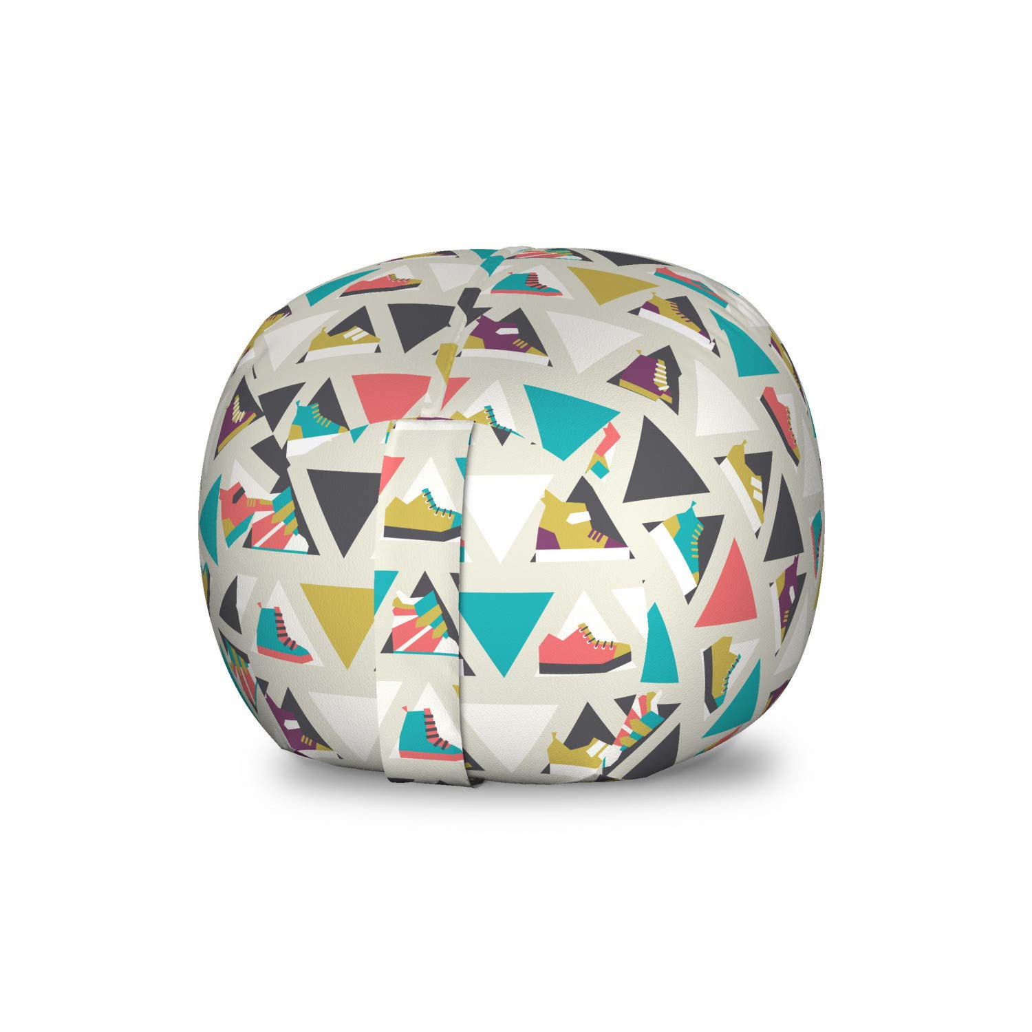 Ambesonne Fashion Storage Toy Bag Chair - Cartoon Sports Shoes Design with Triangles, Washable Stuffed Animal Organizer (Small Size, Multicolor) - Perfect for Kids' Room, Playroom & Toy Storage Organization