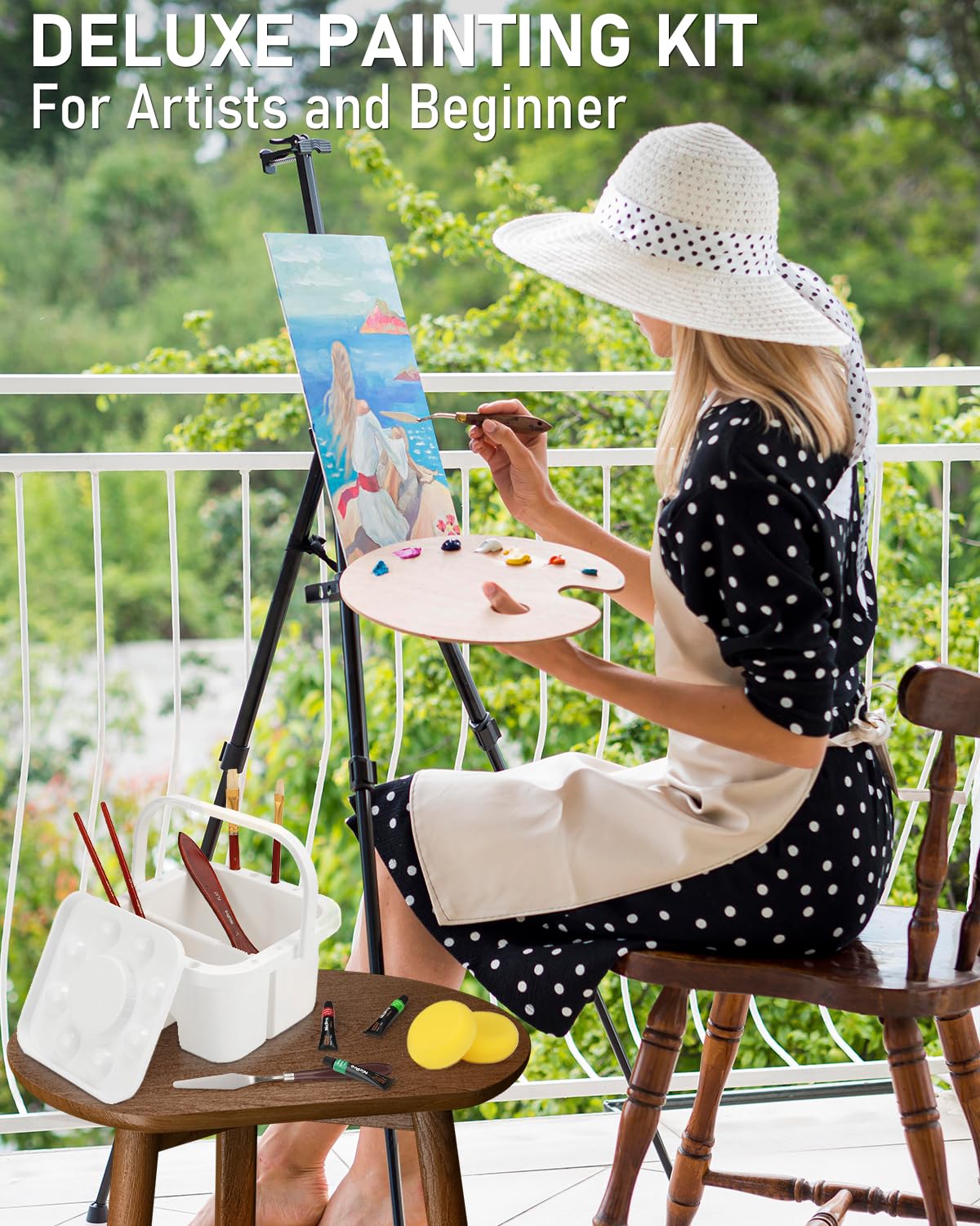 Nicpro 158PCS Deluxe Art Painting Kit with Metal & Solid Beech Wood Easel - Acrylic, Oil & Watercolor Paint Set, Brushes, Canvas, Palette, Paper Pad - Professional Artist Supplies for Adults | Perfect for Studio, Home & Outdoor Painting Projects