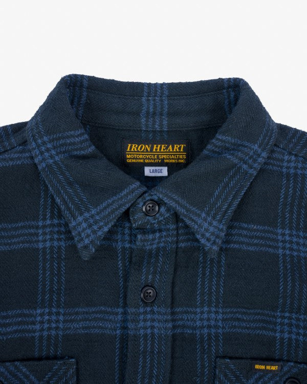 Iron Heart IHSH-408 12oz Heavyweight Slub Flannel Checkered Work Shirt - Black | Durable Men's Shirt for Outdoor Work & Casual Wear