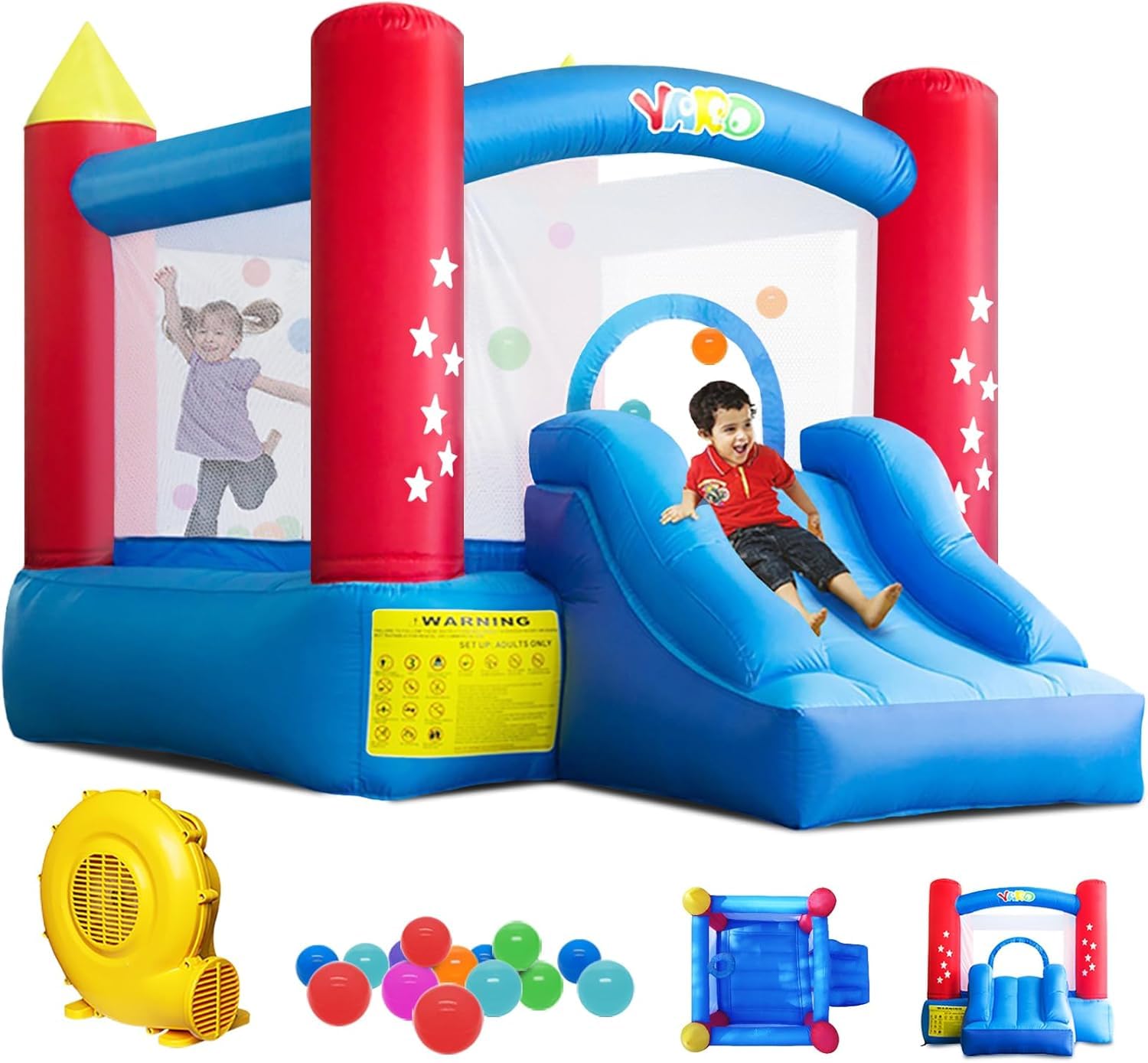 Inflatable Bounce House with Slide for Kids 3-8 Years - 9.5x6.5x6.5FT Bouncy Castle with Blower & Play Balls - Indoor & Outdoor Jumping Playhouse for Toddler Birthday Parties, Backyard Fun, Summer Activities