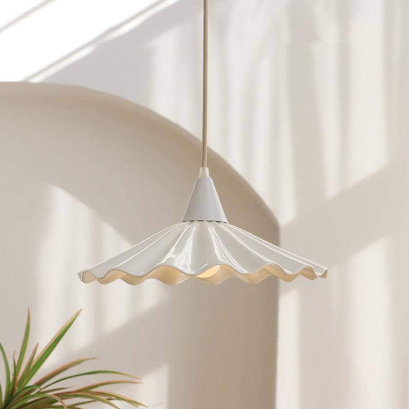 Elegant Pleated Flower Glazed Ceramic LED Pendant Light - Modern Ceiling Lighting for Dining Room, Bedroom & Living Room Decor