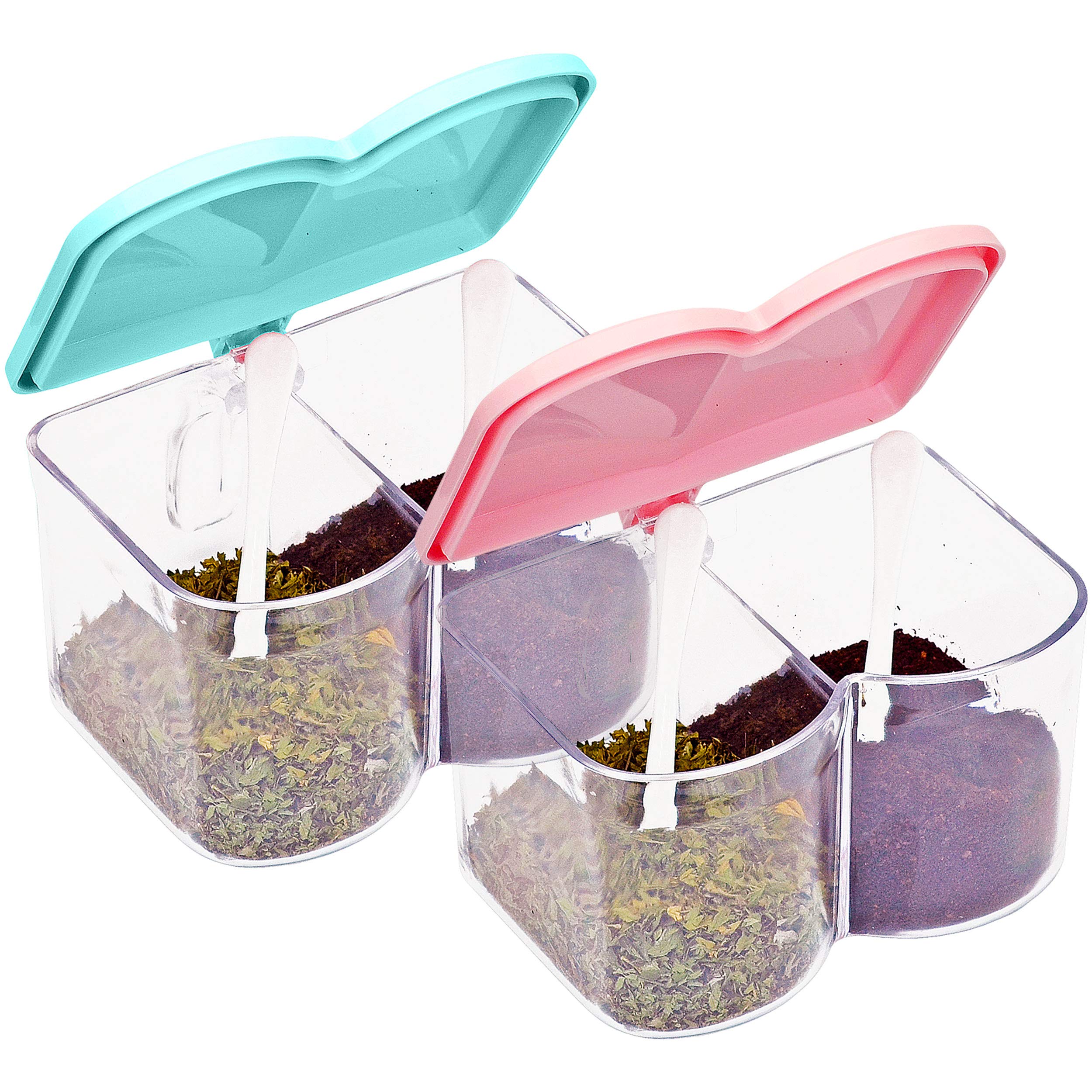 Premium Acrylic Spice Storage Containers with Blue & Pink Lids - Set of 2 | Airtight Kitchen Organizer for Herbs, Seasonings & Tea | Perfect for Pantry, Countertop & Spice Rack Organization
