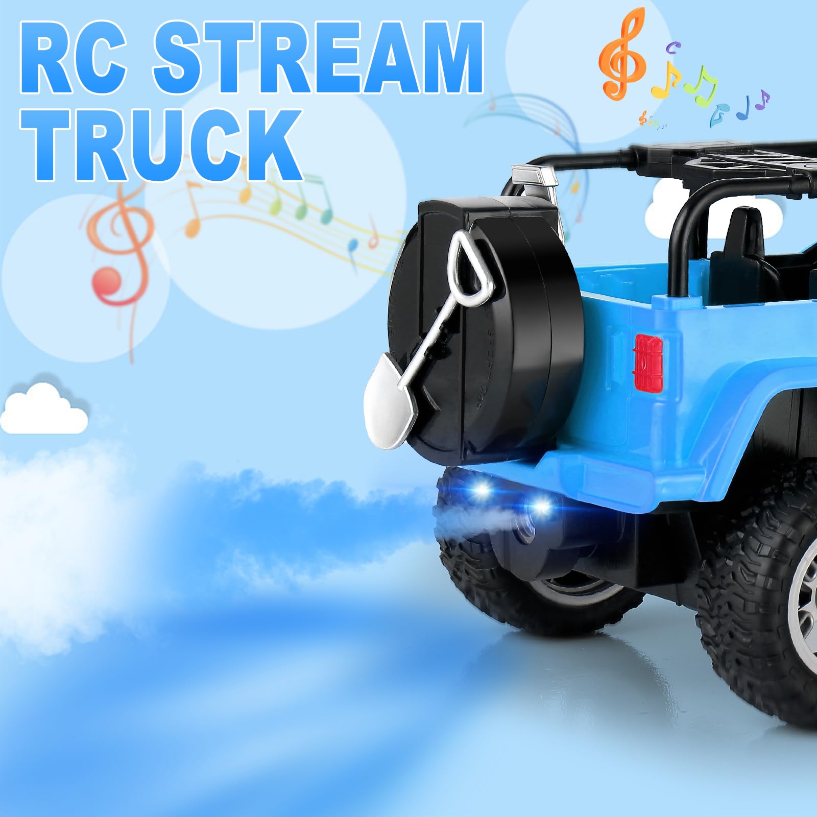 Carox 1:16 Scale Remote Control Car for Kids - 2.4Ghz RC Monster Truck with Spray Mist, Engine Sounds & LED Lights | Off-Road Toy Gift for Boys & Girls (Christmas, Birthday, Outdoor Play, Backyard Racing)