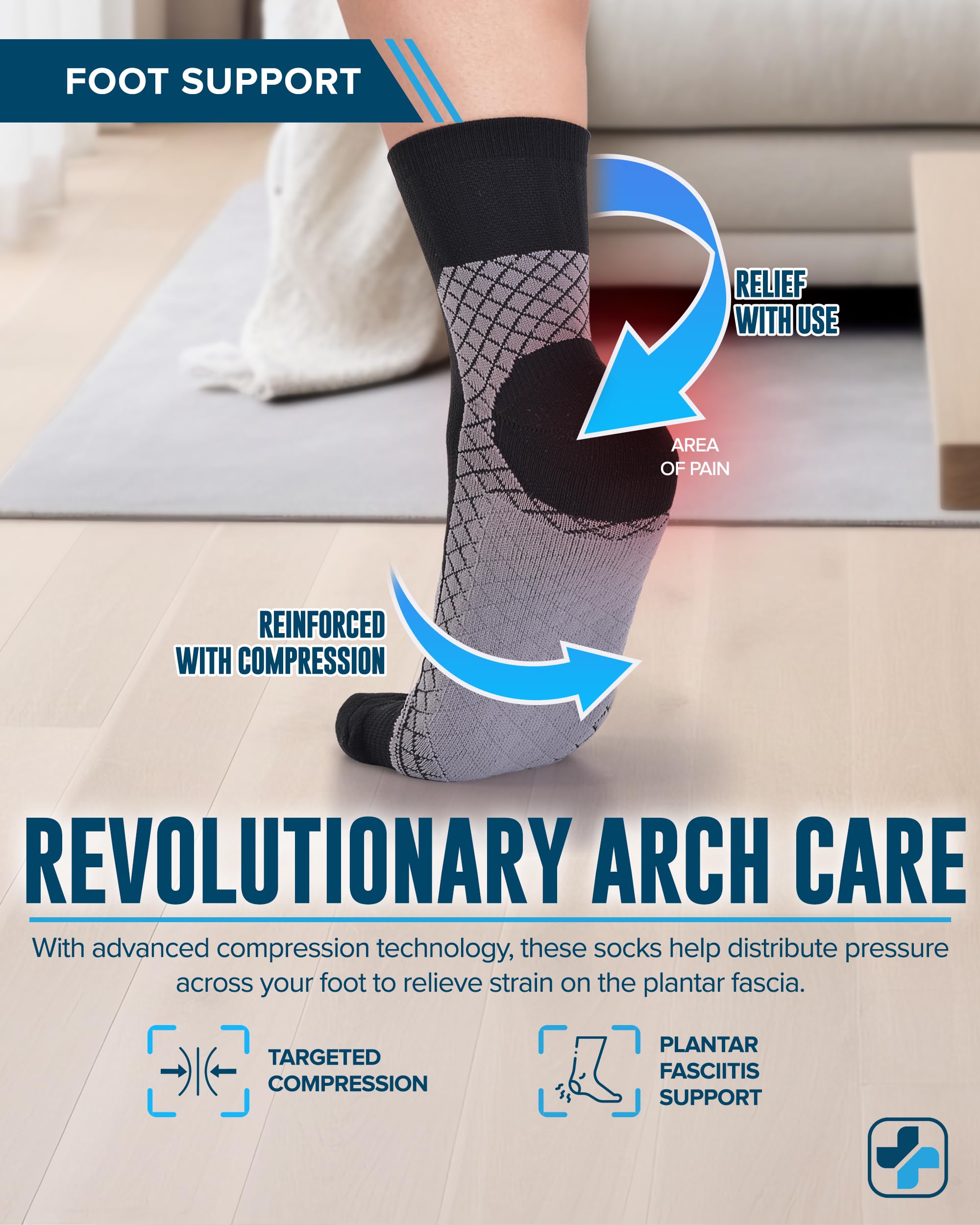 Doctor's Select Plantar Fasciitis Socks - 2 Pairs | Compression Socks for Foot Pain Relief & Arch Support | Plantar Fasciitis Treatment Socks for Running, Walking & Everyday Comfort