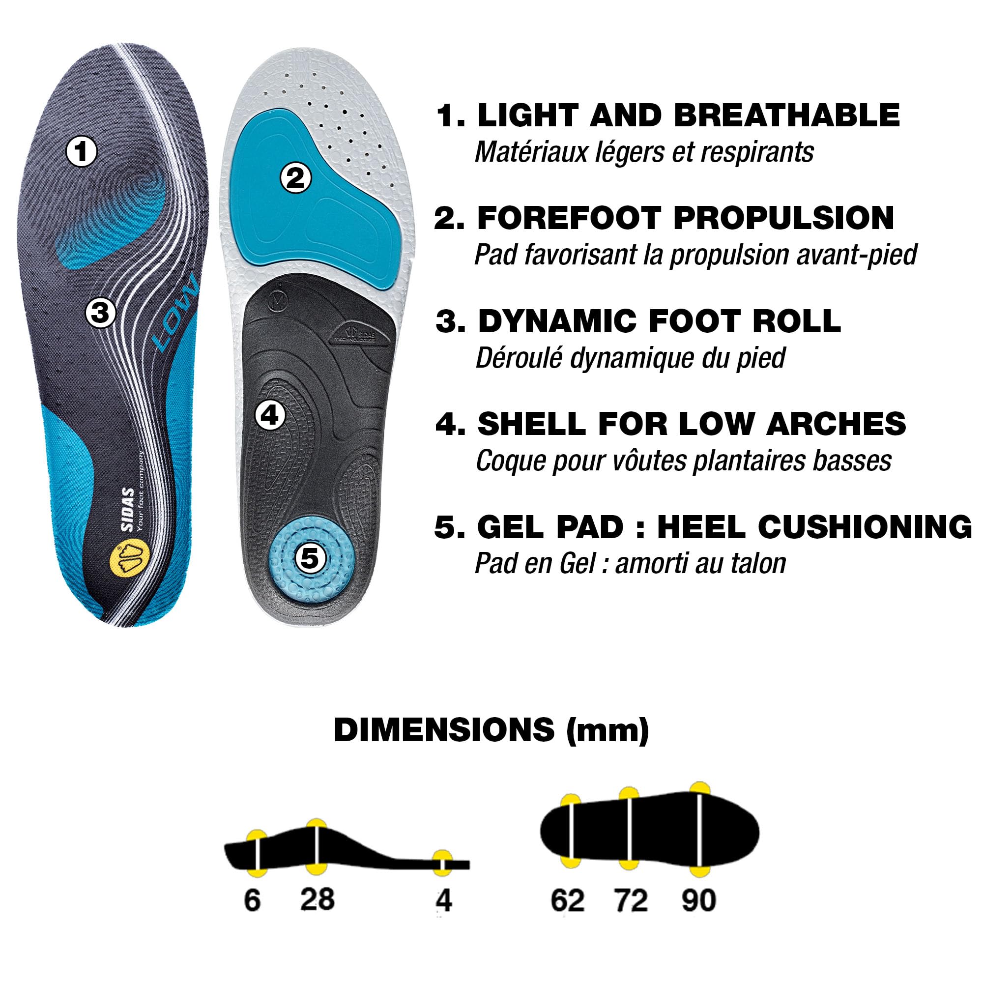 SIDAS Unisex Lightweight Breathable Sports Insoles - Enhanced Forefoot Flex & Heel Cushion for Running, Hiking, Tennis - All-Season Comfort for Active Lifestyles