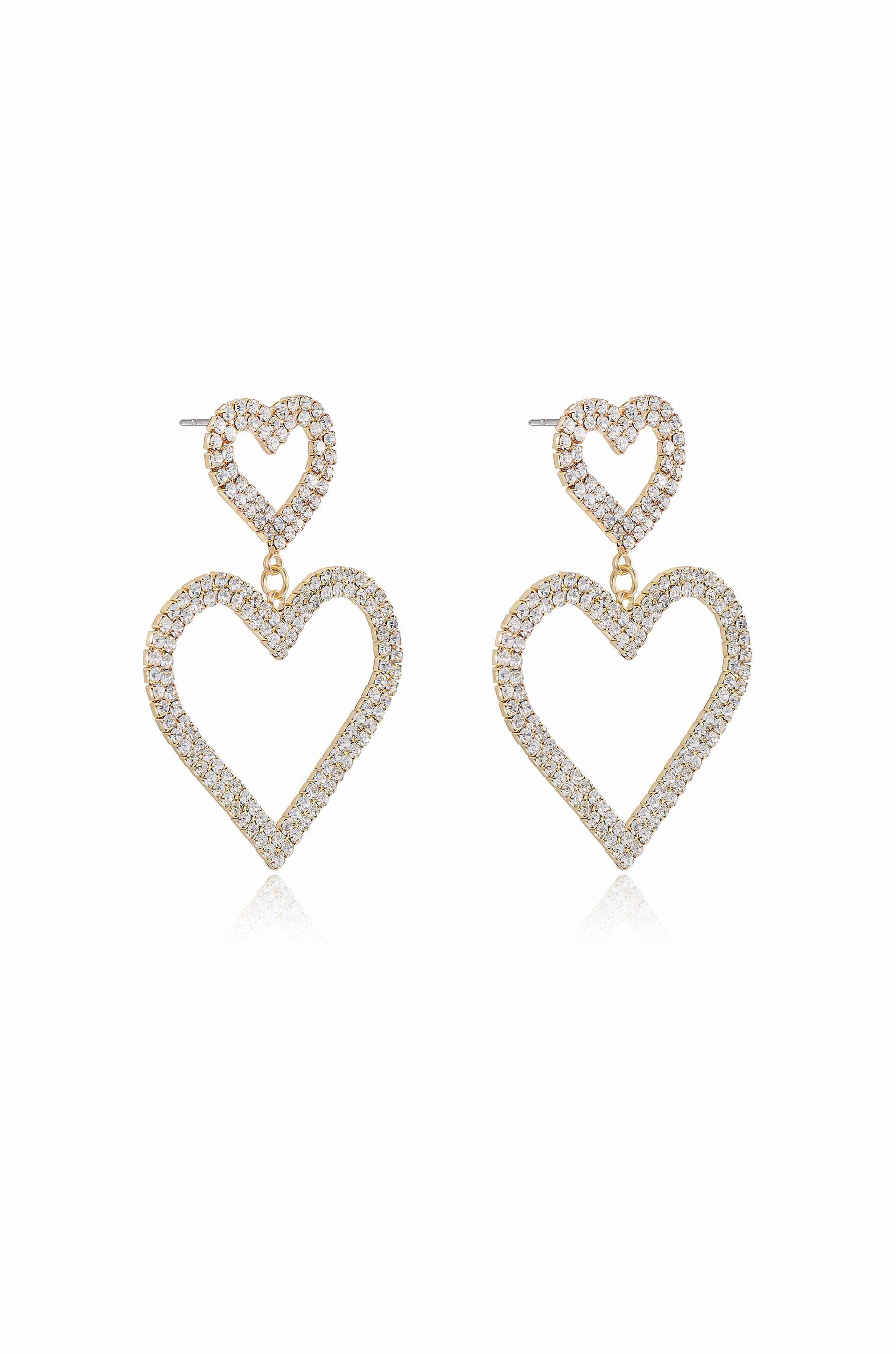 Double Trouble Heart Crystal Earrings for Women - Sparkling Dangle Drop Earrings for Valentine's Day, Anniversary, Party & Special Occasions
