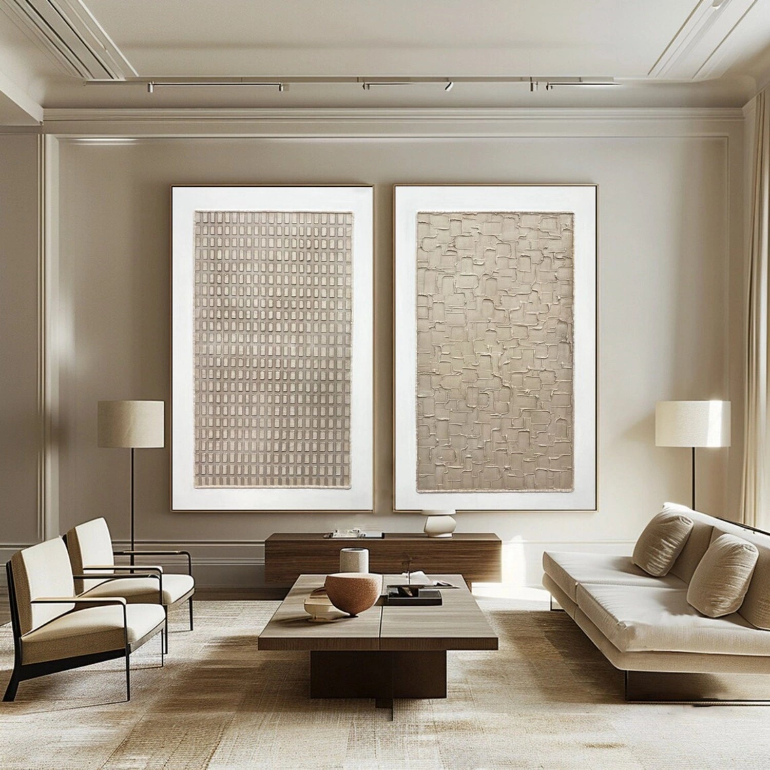 Abstract Tranquility Wall Art Set of 2 - Modern Minimalist Canvas Paintings for Living Room, Bedroom & Office Decor #WS244