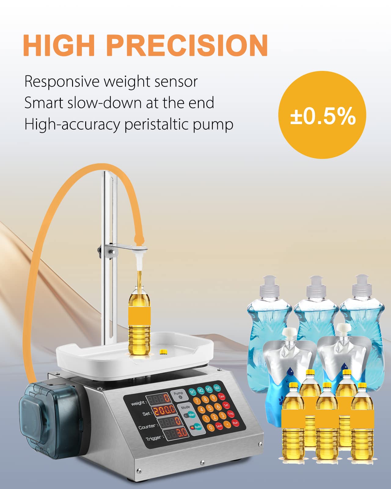 Hanchen 3-100g Liquid Filling Machine with Peristaltic Pump - Essential Oil, Oral Liquid, Perfume, Nail Polish & Ink Bottle Filler - Perfect for Small Business, DIY Cosmetics & Craft Projects