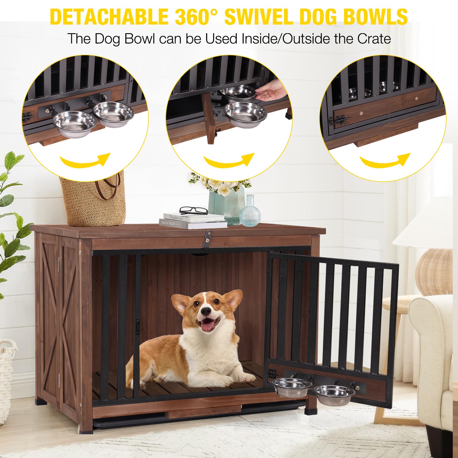 Aivituvin Heavy Duty Indoor Dog Crate Furniture - Portable Kennel for Small & Medium Dogs with Large Opening Roof | End Table & Dog House for Living Room, Bedroom & Office Use
