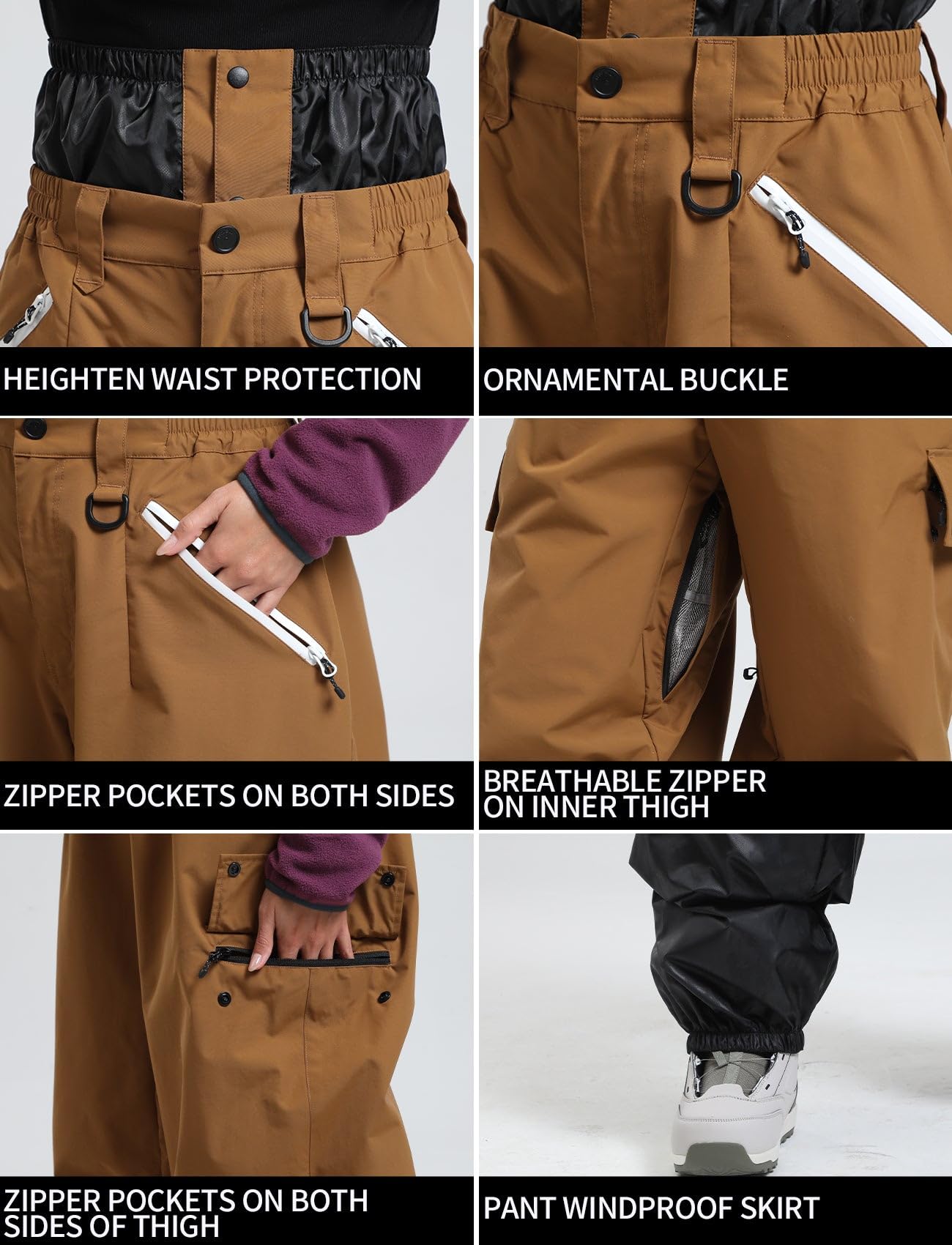 GSOU SNOW Men's & Women's Baggy Ski Pants - Insulated Waterproof Snowboard Pants for Winter Sports | Windproof, Wear-Resistant Cargo Pants for Skiing, Snowboarding & Outdoor Activities
