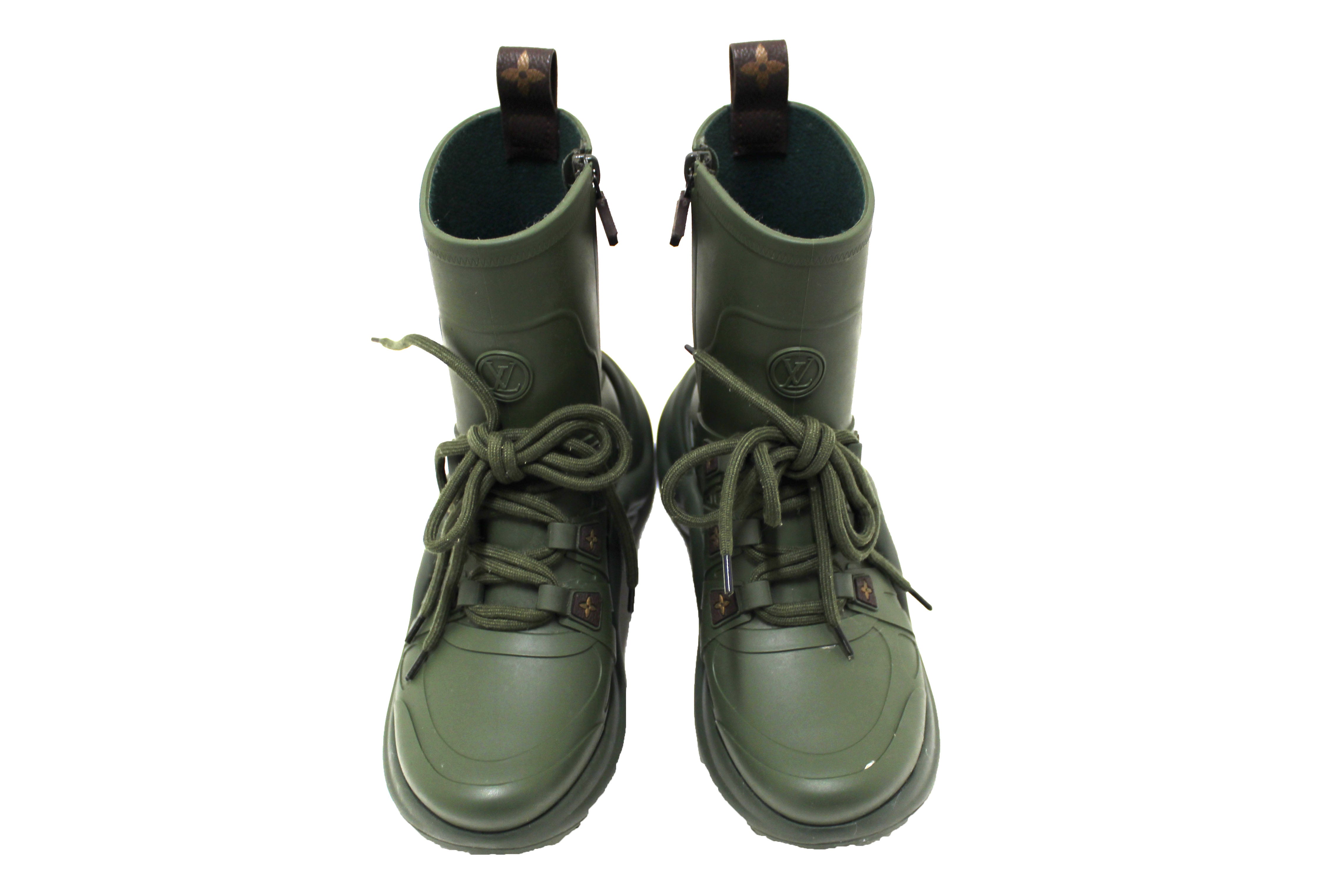 Authentic Louis Vuitton Khaki Green Mat Rubber Archlight Sneaker Boots Women's Size 37 - Luxury Fashion Sneakers for Casual Wear & Street Style Outfits