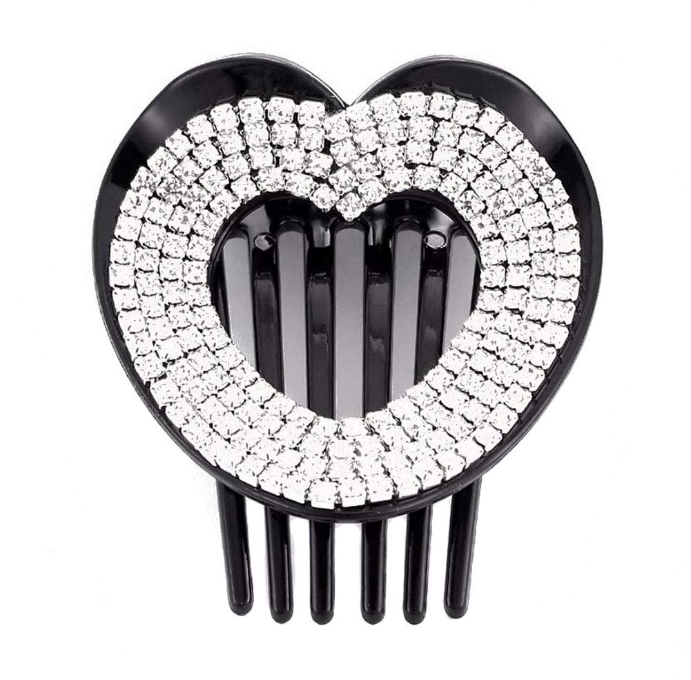 Elegant Rhinestone Hair Comb Clip for Women - Crystal Hairpin, Hair Buckle & Hairgrip Headwear (Heart Black) | Perfect for Weddings, Prom, Parties & Special Occasions