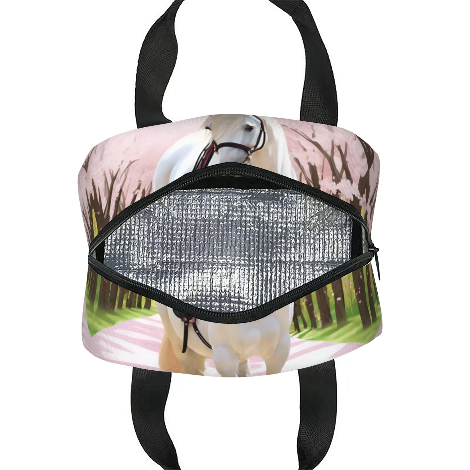 Insulated Lunch Box for Kids - Reusable Thermal Lunch Bag for Boys & Girls - Perfect for School, Camping, Hiking, Picnic, Beach & Travel - White Horse Design