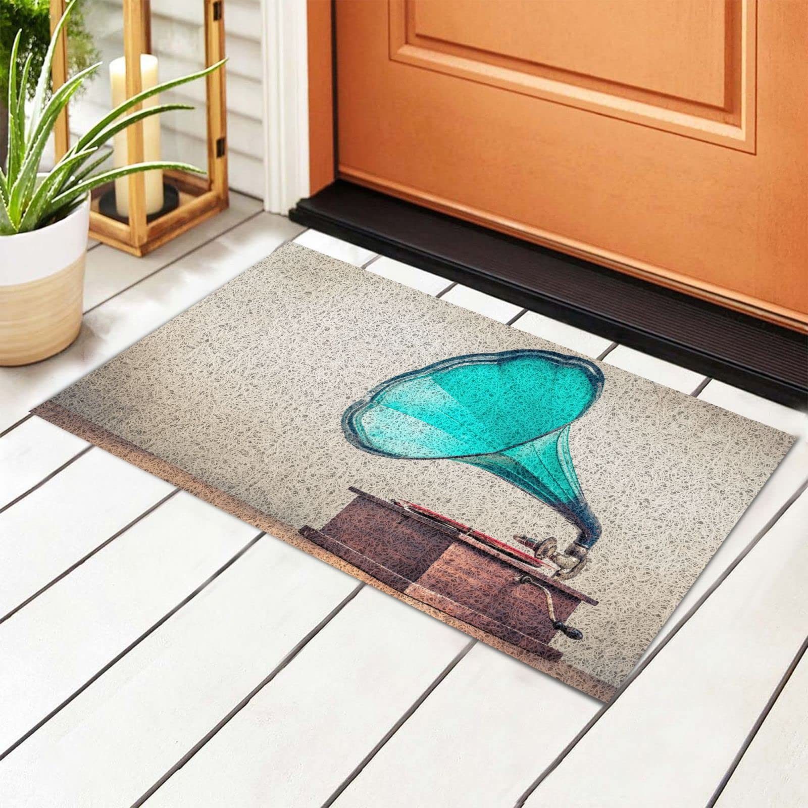 Vintage Turquoise Gramophone Doormat - Non-Slip Absorbent Rug for Home Decor, Indoor & Outdoor Use
