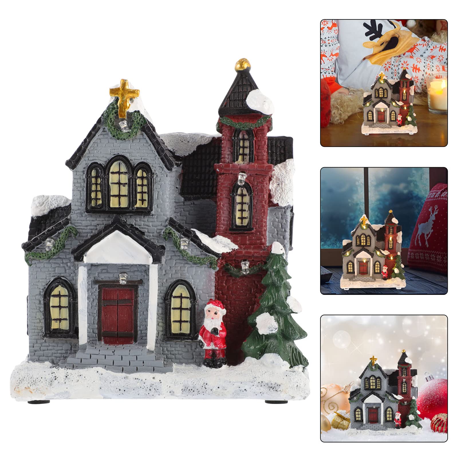 Uonlytech Christmas Resin Little House with LED Lights - Holiday Decor, Xmas Party Ornament, Glowing Villa Craft for Home, Tabletop, Gift & Festive Decorations