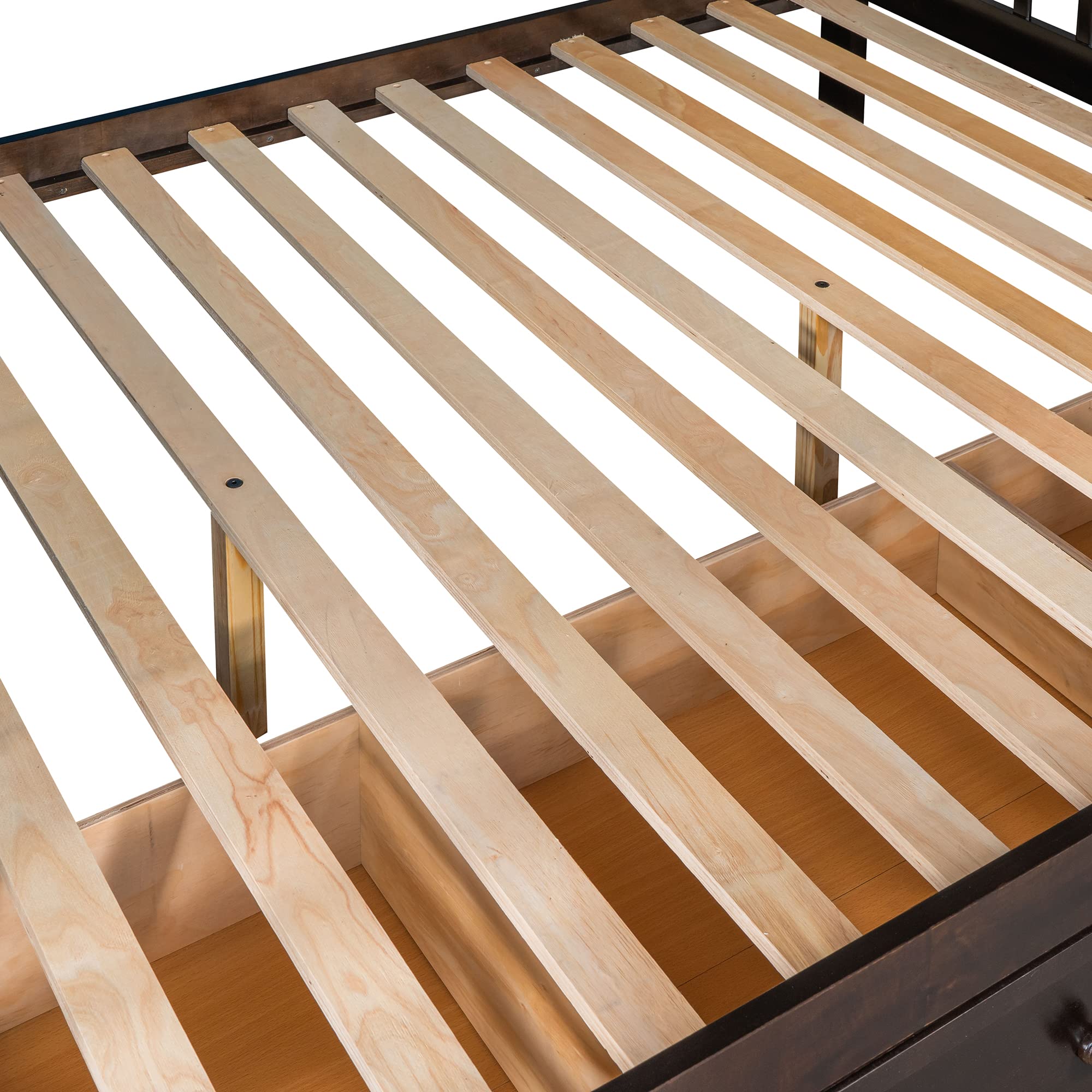 Modern L-Shaped Solid Wood Triple Bunk Bed - Twin over Full with Storage Staircase, 3 Drawers & Safety Guardrail - Space-Saving Loft Bed Frame for Adults, Teens & Kids - Perfect for Small Bedrooms, Guest Rooms & Dormitories (Espresso)