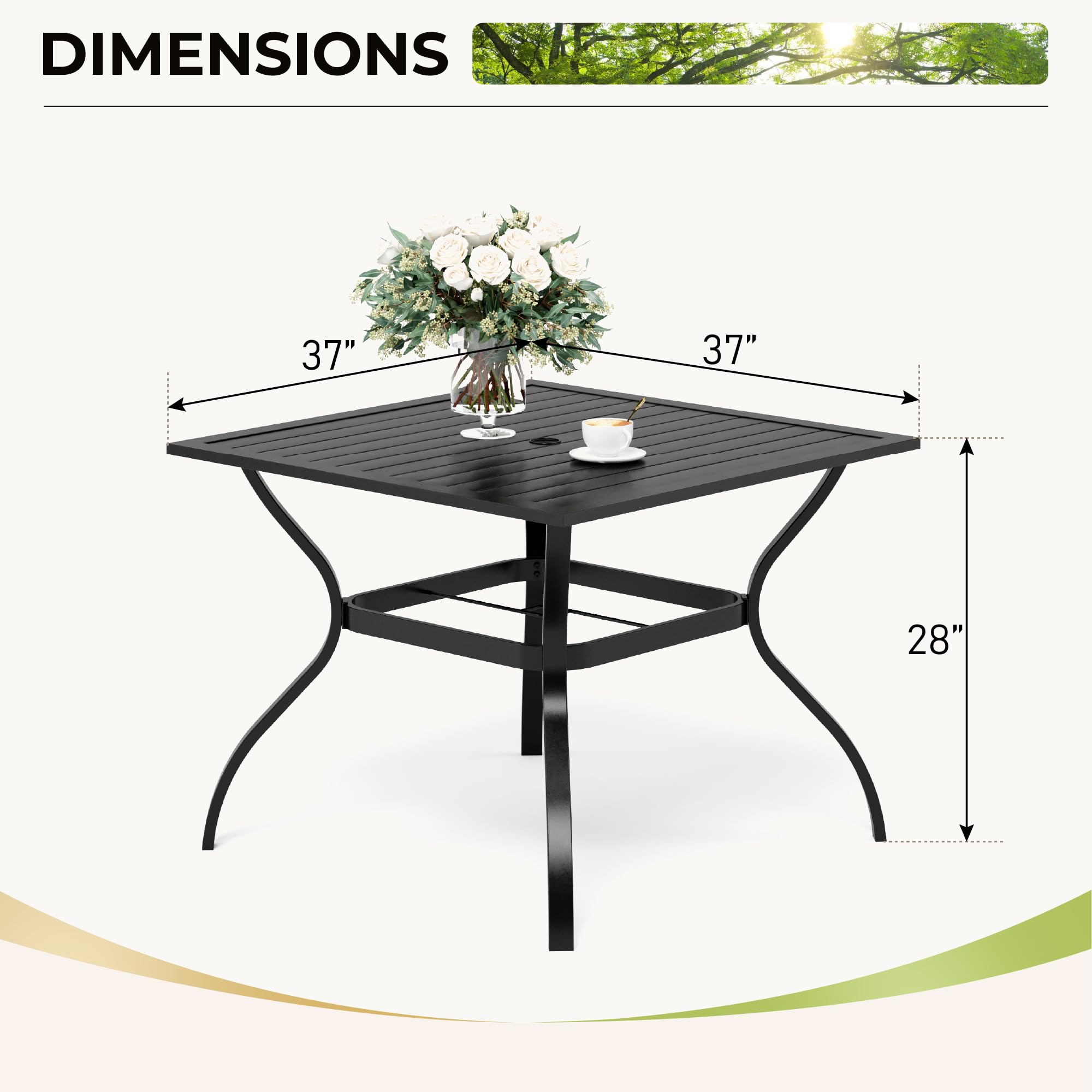 4-Person Outdoor Patio Dining Table - Square Metal Garden Table with Umbrella Hole for Backyard, Porch & Balcony | Perfect for BBQ Parties, Family Gatherings & Outdoor Entertaining